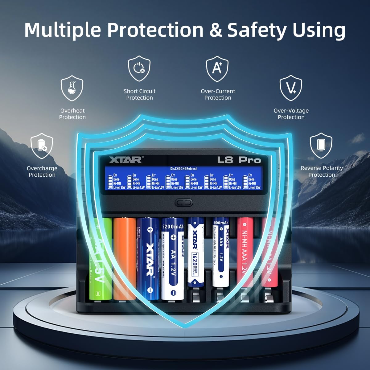 XTAR L8 Pro 8-fach Ladegerät für AA/AAA 1,2 V NiMH und 1,5 V Li-Ion, USB-C Smart Charger mit LCD-Display, 8 Einzelschächte mit Refresh- und Reparaturfunktion – Bild 7