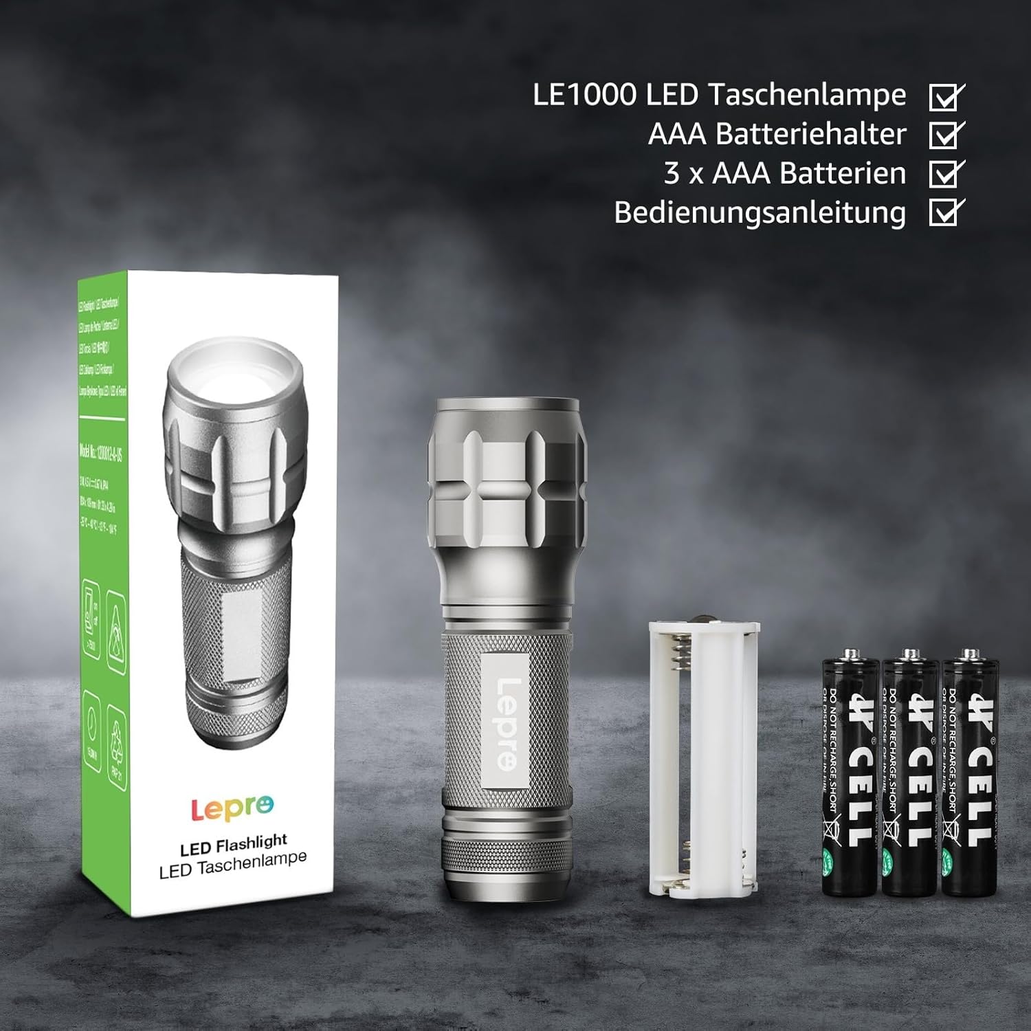 Lighting EVER LED-Taschenlampe, kleine, extrem helle & zoombare Mini-Taschenlampen, batteriebetrieben für Kinder, wasserdichte Handlampe für Camping, Outdoor, Notfälle (Gunmetal) – Bild 6