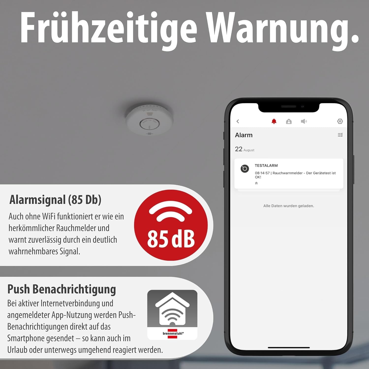 Brennenstuhl Connect WiFi Rauchwarnmelder RM A 3020, inkl. 2X Batterien | Rauchmelder WLAN inklusive 2x austauschbaren Batterien, geprüft nach EN 14604, mit App-Benachrichtigung – Bild 7