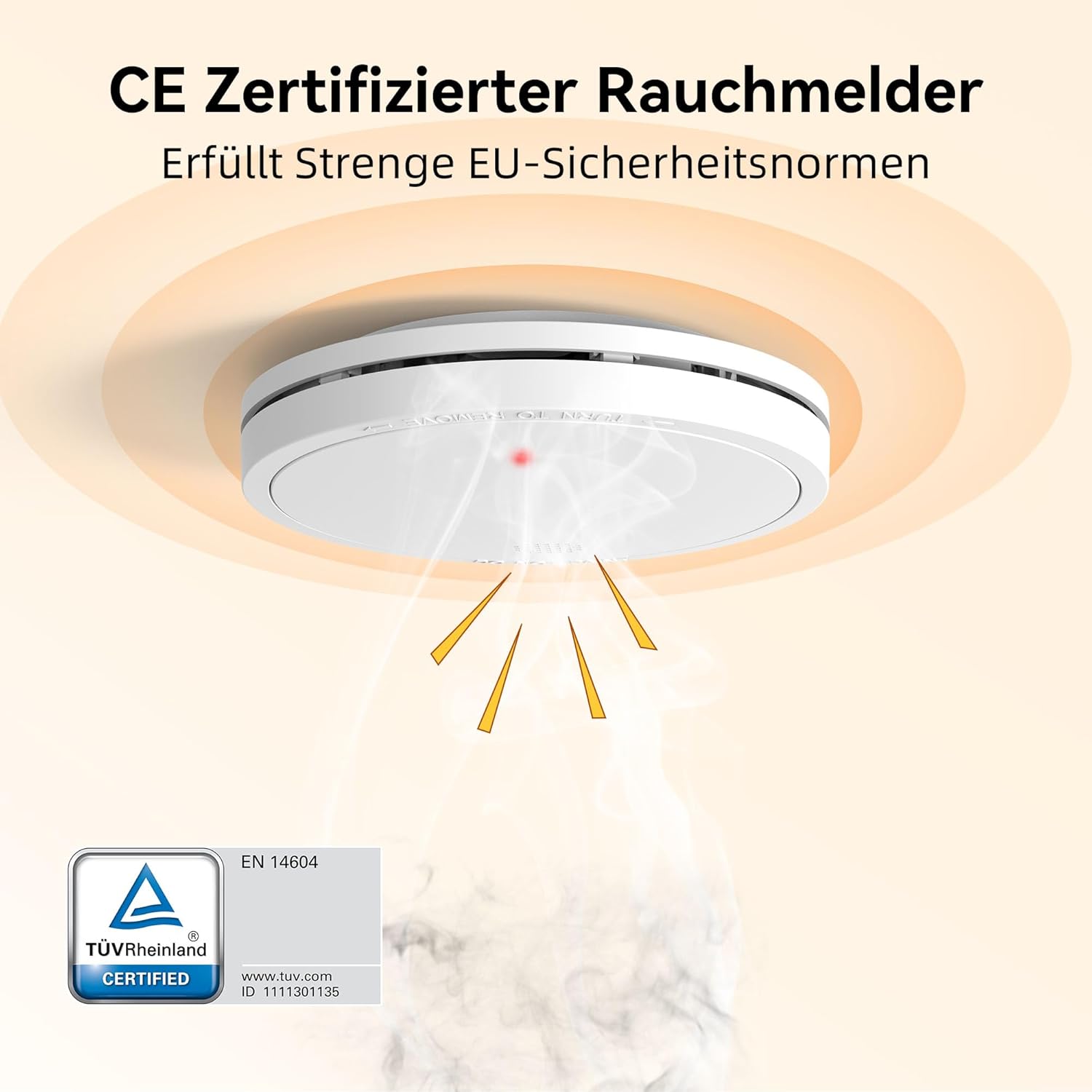 Rauchmelder, 10 Jahre Batterie, mit Magnethalterung, europäische Norm EN14604 geprüft, Feuermelder ohne Bohren, 85 dB, Rauchmelder, 6er-Set – Bild 3