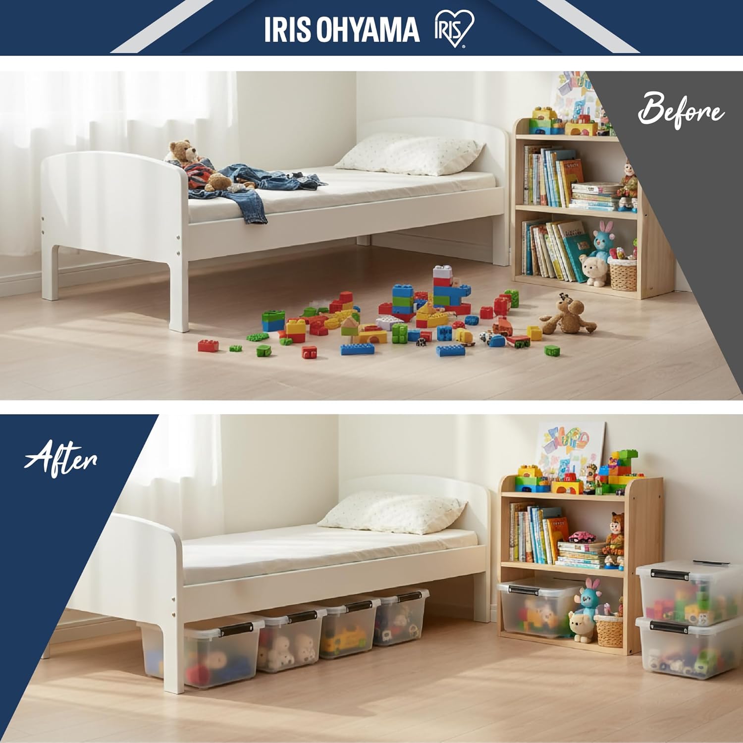 Iris Ohyama FTB-4.5 Aufbewahrungsboxen mit Deckel, 4,5 l, 4er-Set, transparent, sicherer Verschluss, stapelbar, Griffe, Schlafzimmer, Schrank, Büro, Organisation, BPA-freier Kunststoff, Organizer-Boxen, FTB-4.5 – Bild 4