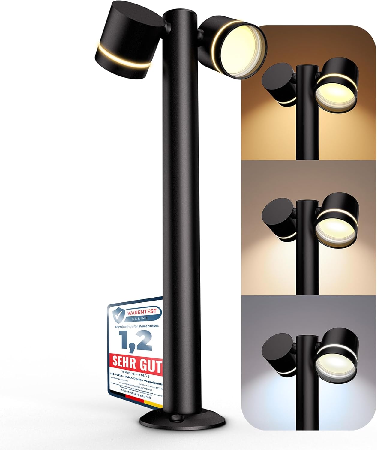SSC-LUXon Außen-Stehleuchte ULICA mit 2 x LED-Leuchtmittel warmweiß GX53 5W Pollerleuchte schwarz matt IP54 schwenkbares Licht 230V