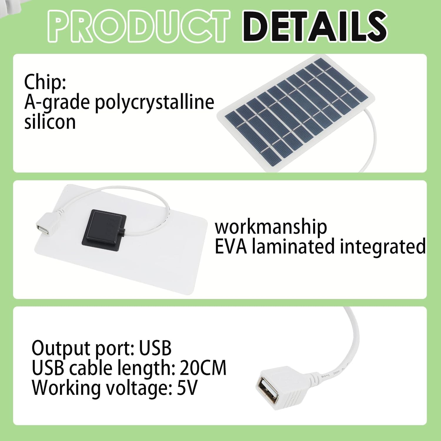 Tragbares Solarpanel 5V 2W mit USB-Anschluss, wasserdicht und robust, für Outdoor-Aktivitäten wie Camping und Wandern, Outdoor-Mini-Solarladegerät, Solarladegerät für Smartphones (1 Stück) – Bild 3