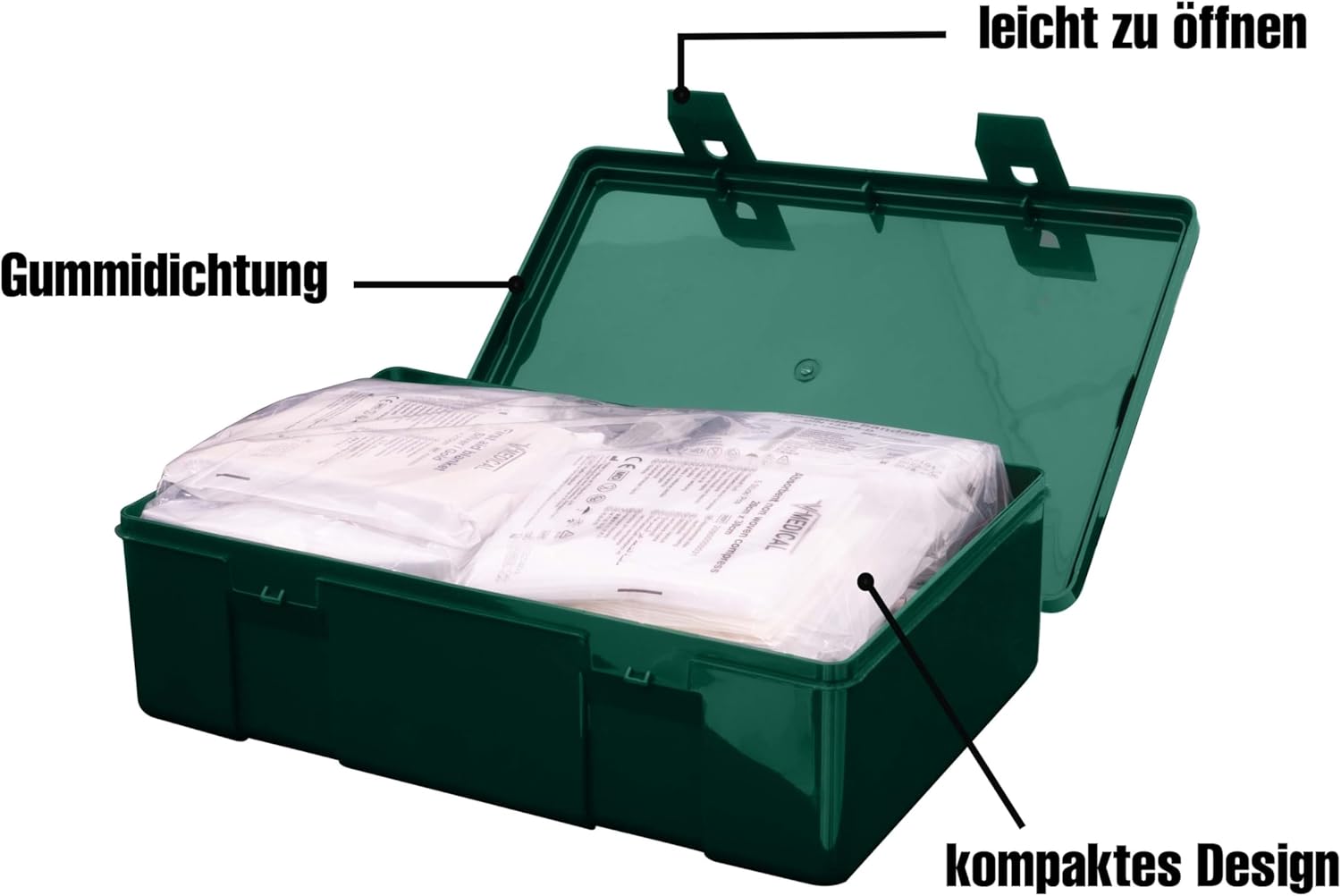 PETEX Company Erste-Hilfe-Set Standard mit Inhalt nach DIN 13157 inkl. praktischer Wandhalterung, 5 x Aufkleber, Erste-Hilfe-Koffer, Erste-Hilfe-Set in Grün für Gewerbe, Büro, Baustelle – Bild 4