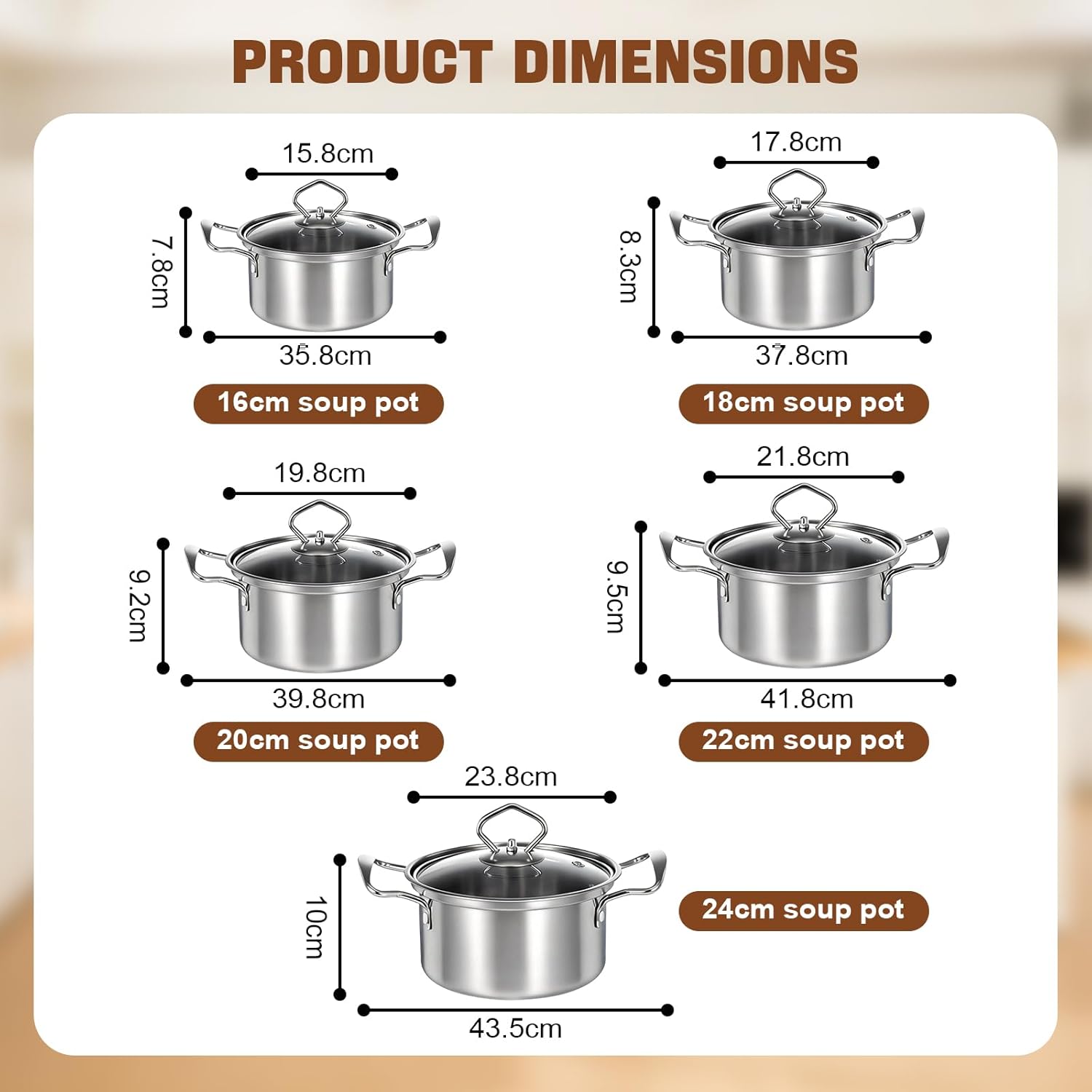 10-teiliges Induktions-Topfset, Topfset aus Edelstahl mit Glasdeckel und Kochtopf, Induktionstöpfe-Set, für alle Herdarten, unbeschichtet, Topfset Induktion – Bild 5