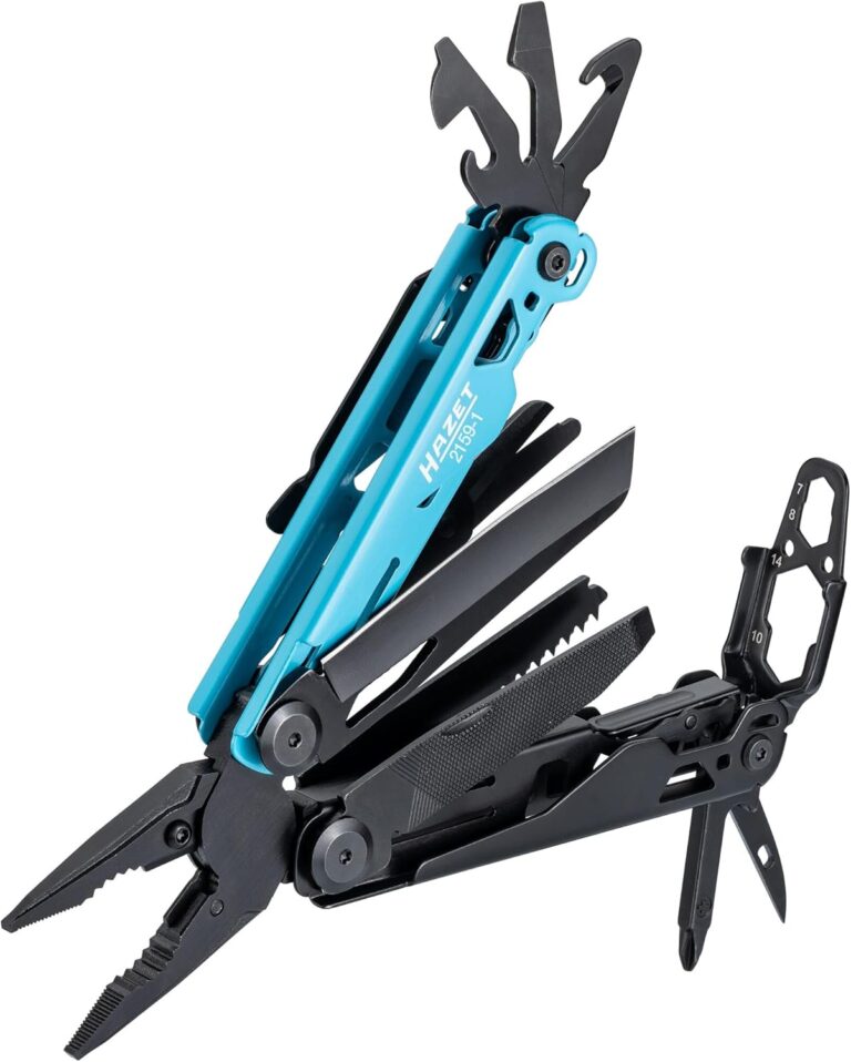 HAZET Multitool 2159-1 13-in-1 Spitzzange aus Edelstahl, Messer, Säge, Schraubendreher, Sechskantschlüssel, Schere, Gürtelclip mit robuster Gürteltasche