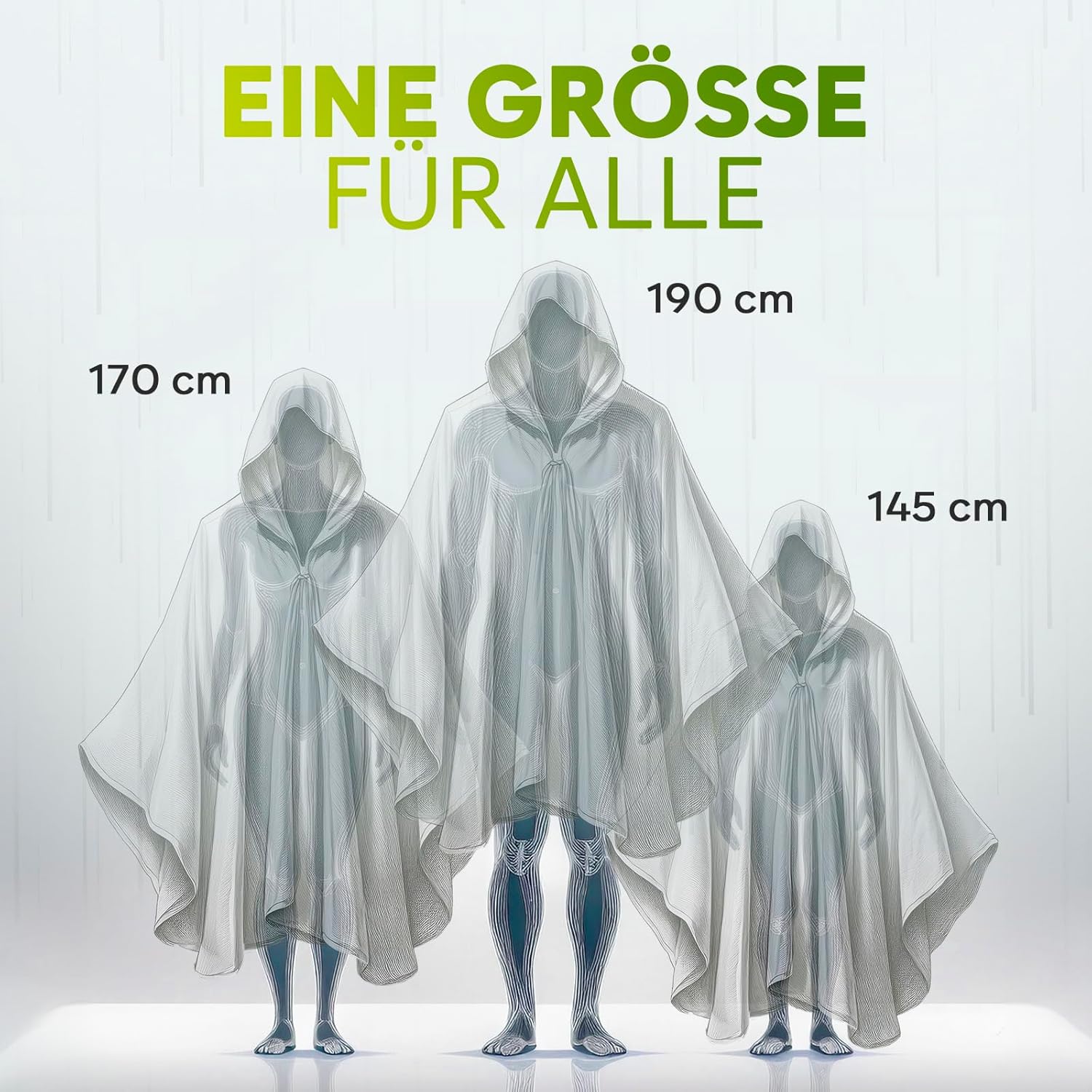 ZENO Regenponcho Festival wasserdicht – Regencape Festival Einweg – Regenponcho Damen & Herren – transparent mit Kapuze – Notfall-Poncho für Reisen, Wandern, Camping – Einweg-Poncho, 6 Stück – Bild 3