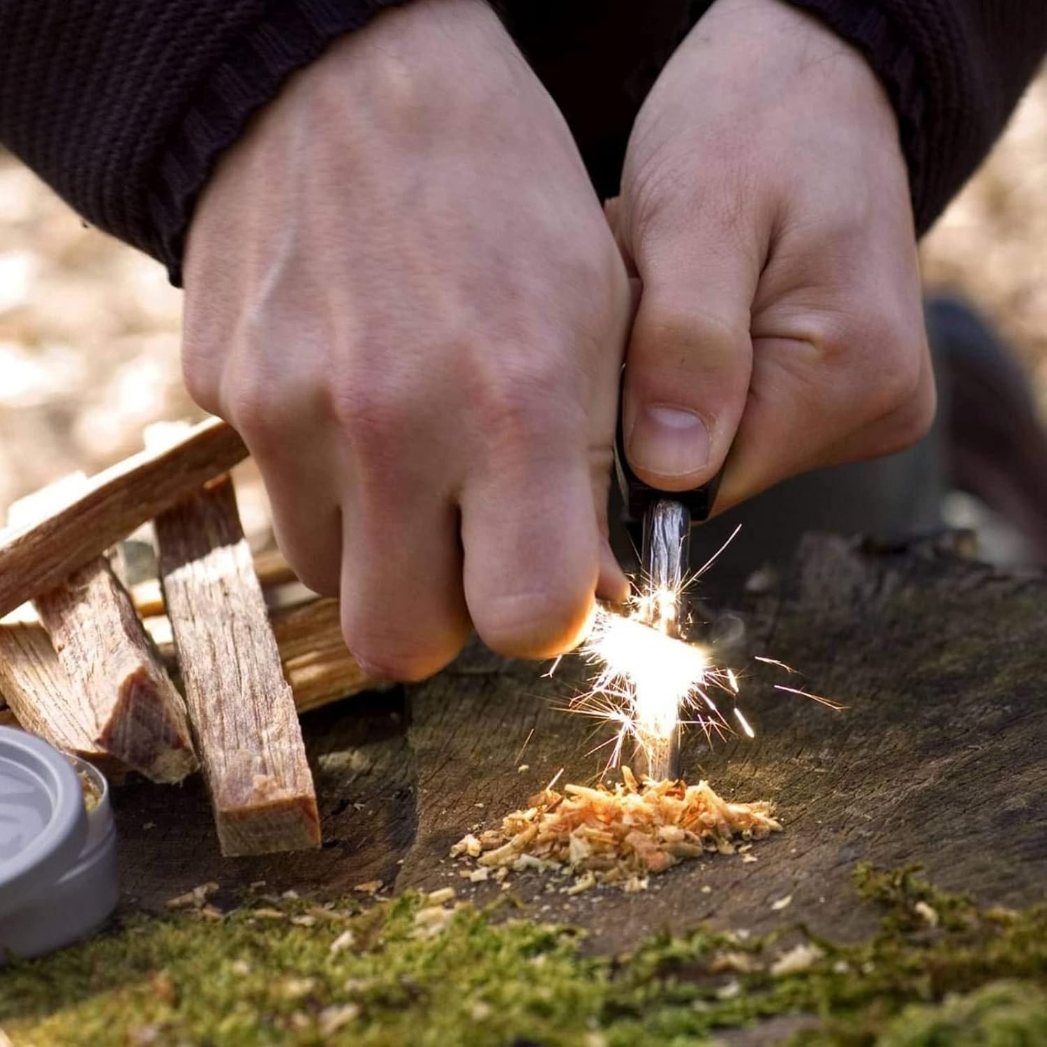 Feuerstartset, Outdoor-Überlebensset, enthält mehrere Feuerstartsysteme und Notfall-Zunderquellen, perfekt für Camping und Wandern – Bild 7