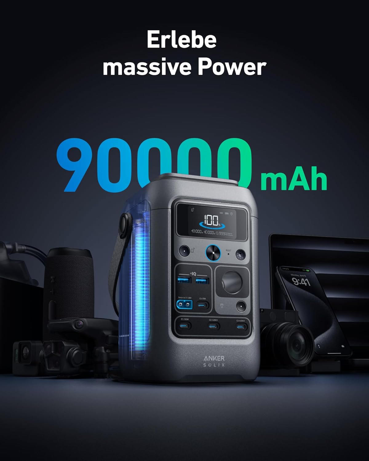 Anker SOLIX C300 DC Power Bank Kraftwerk, 288 Wh Akku für mehrere Geräte, LiFePO4 Akku, 300 W Solargenerator, für Camping, Outdoor, Reisen, Notfälle (Netzteil nicht im Lieferumfang enthalten) – Bild 2