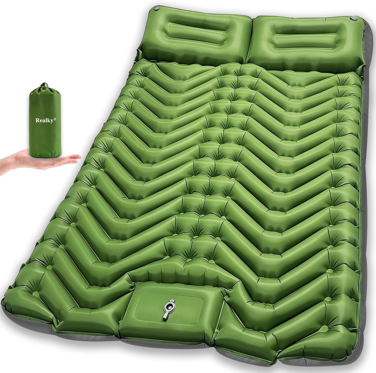 Isomatte, Camping-Luftmatratze, aufblasbare Matratze, für 2 Personen, ultraleicht, kompakt, dick, aufblasbare Isomatte, Strandmatte, Outdoor mit Fußpumpenkissen, wasserdichte Doppel-Isomatte