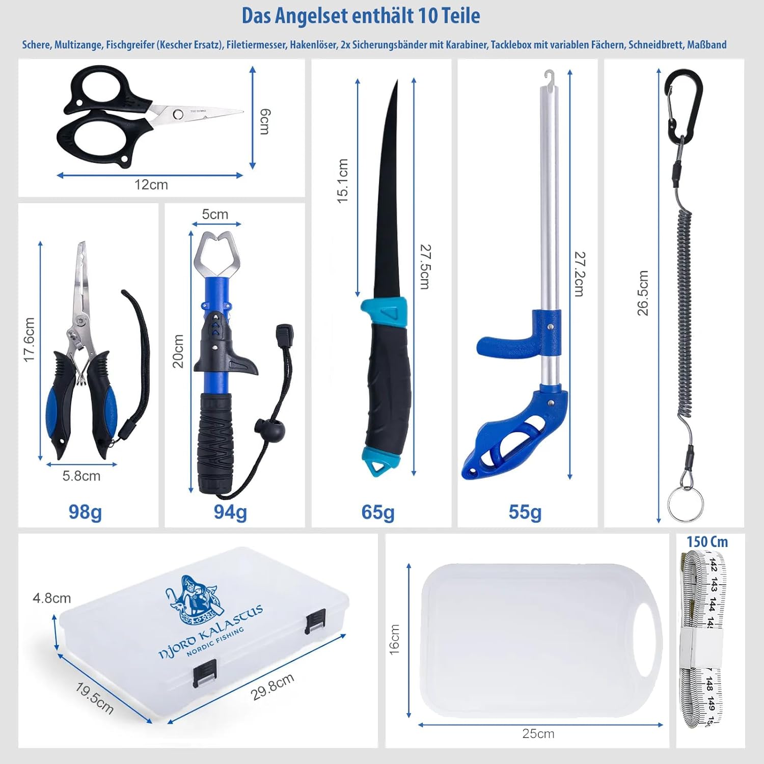 Komplettes Angelset für Anfänger und Profis, multifunktionale Angelbox mit Filetmesser, Maßband, Hakenentferner, Fischgreifer, Schere, Multizange und Schneidebrett, perfektes Angelset und Angelkoffer-Zubehör – Bild 8