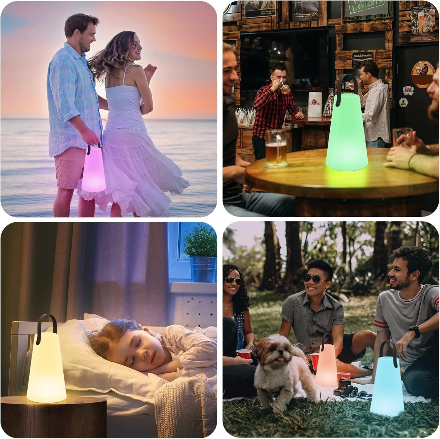 2er-Set LED-Akku-Tischlampen, kabellose Außenlampe, dimmbar, 8 Farben, USB wiederaufladbar, tragbare Campinglampe, Laterne, IP44 wasserdicht, mit Fernbedienung für Balkon, Garten, Camping, Gartendekoration – Bild 7