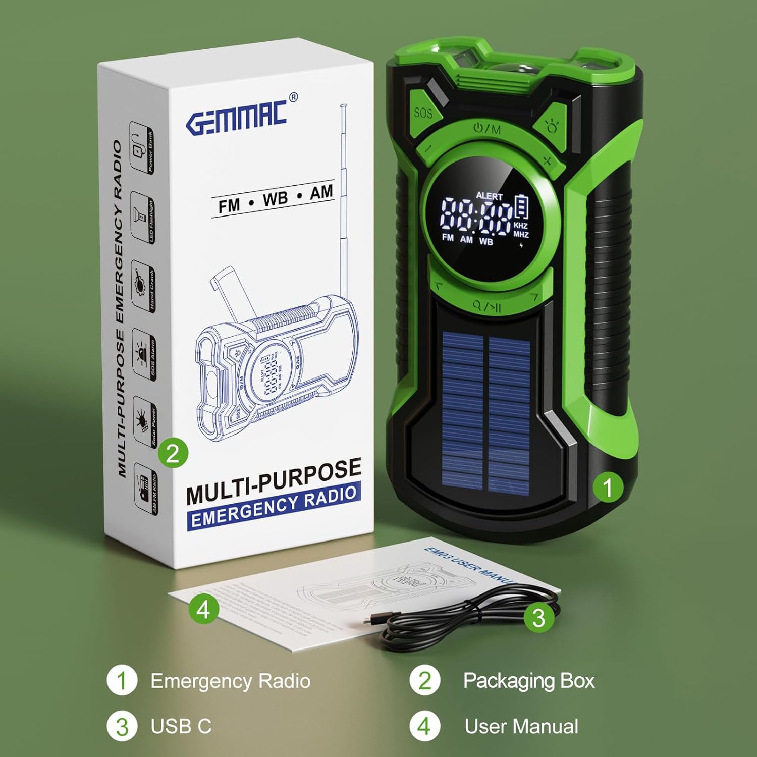 Solar-Kurbel-Notfallradio mit Handkurbel, Gemmac 5000 mAh Akku-Kurbelradio mit Bluetooth-Lautsprecher, USB-AM/FM-Radio mit Powerbank, SOS-Alarm, Taschenlampen-Notfallradio für Camping-Überleben – Bild 8