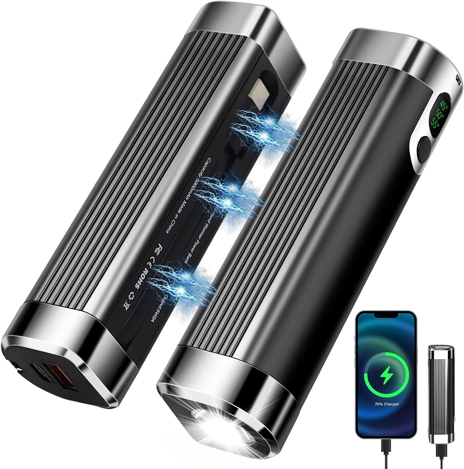 Handwärmer Wiederaufladbar 2 er,10000mAh Tragbarer Taschenwärmer,3 in1USB Batteriebetriebener Elektrischer Magnetischer Handwärmer mit 3 Wärmestufen Wintergeschenke für Frauen,Mann, Familien,Camping.