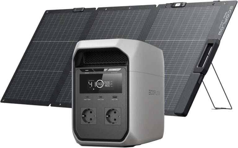 Tragbare Elektrostation ECOFLOW DELTA 3 Classic mit 160-W-Solarpanel, 1024-Wh-LiFePO4-Akku, 1800-W-AC-Ausgang (3600-W-Spitze), Schnellladung, Solargenerator für Camping, Wohnmobil