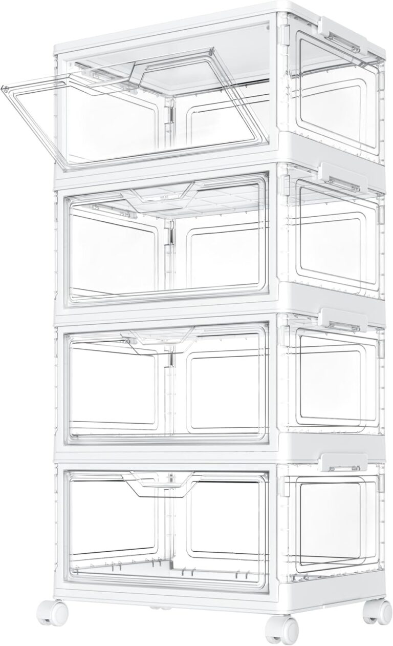 Aufbewahrungsboxen mit Deckel – 4-stöckige stapelbare Kunststoffboxen, 23 l transparent, große Organizer-Behälter für Schlafzimmer, Wohnzimmer, Badezimmer, 4 Ebenen und 1 Deckel