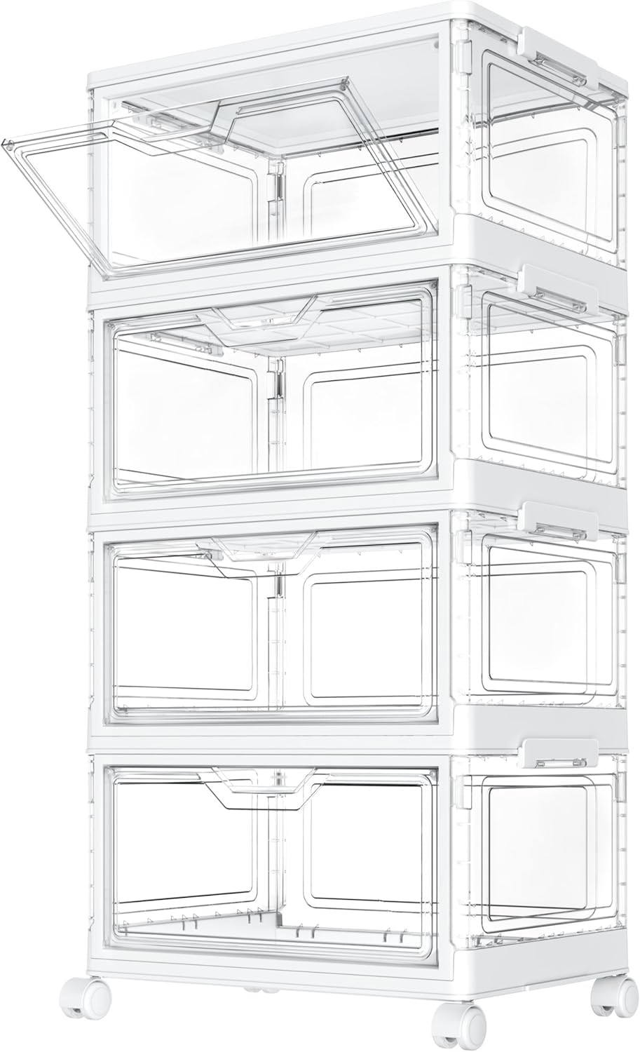 Aufbewahrungsboxen mit Deckel – 4-stöckige stapelbare Kunststoffboxen, 23 l transparent, große Organizer-Behälter für Schlafzimmer, Wohnzimmer, Badezimmer, 4 Ebenen und 1 Deckel