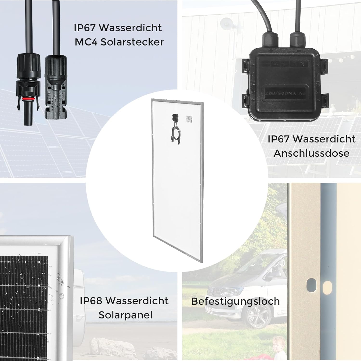 300W Solarpanel Bausatz Set 12V Monokristallin 2 x 150 Watt Solarmodul + 30A 12V/24V Solarladeregler + Solarkabel Solaranlage Wohnmobil Komplettset 12V für Batterien Häuser Balkon Wohnwagen Dach – Bild 5