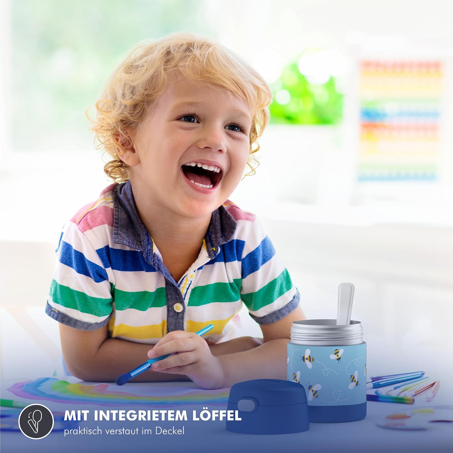 Thermoskanne Kinder FUNTAINER Thermobehälter 0,30 L 5 Stunden heiß Himbeerrosa | mit Löffel, 7 h kalt, auslaufsicher, Edelstahl-Isolierbehälter für Essen, Müsli & Snacks, Schule, Kita, Pausen, rosa – Bild 6