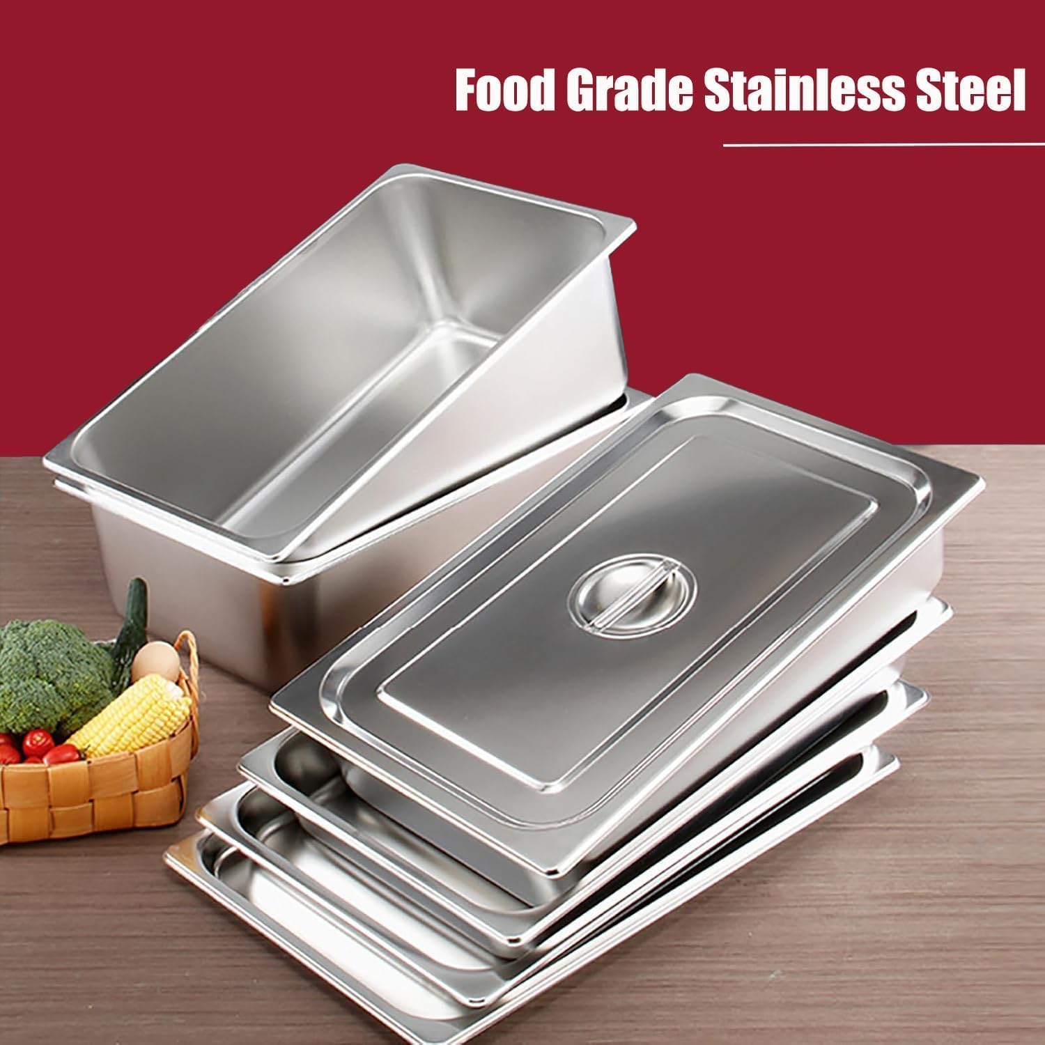 Panierschalen-Set mit 3 GN 1/2-Behältern, 32,5 x 26,5 x 6,5 cm, Panierset für Koteletts, Gastronorm-Behälter aus Edelstahl mit Deckel, Koteletts, Fleisch, Fisch – Metall, Panierstraße, rechteckig – Bild 2