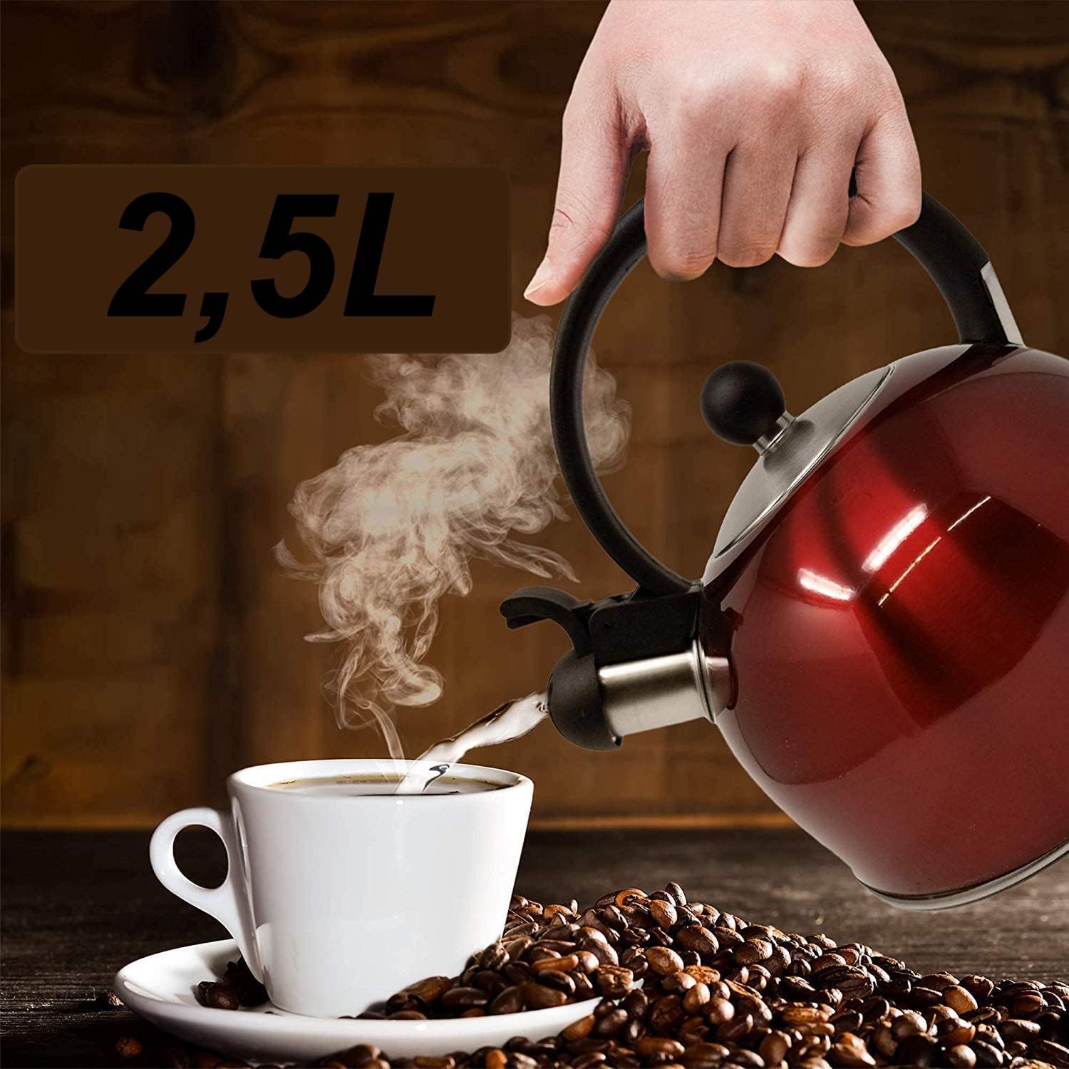 RHP Induktions-Edelstahl-Wasserkocher mit Pfeife (2,5 l) I Pfeifenkessel, Pfeifkessel, Teekessel – für alle Herdarten – Küche & Camping – hitzebeständiges & rutschfestes Design – für Tee, Kaffee (lila) – Bild 3