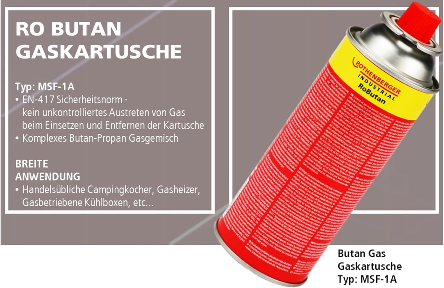 ROTHENBERGER Industrie-Gaskartusche RoButan 220 g / 393 ml, Bajonettverschluss, MSF-1A, Ventilkartusche Gas Outdoor Camping Brenner Unkrautvernichter, 4 Stück, 1500003504-4 – Bild 3