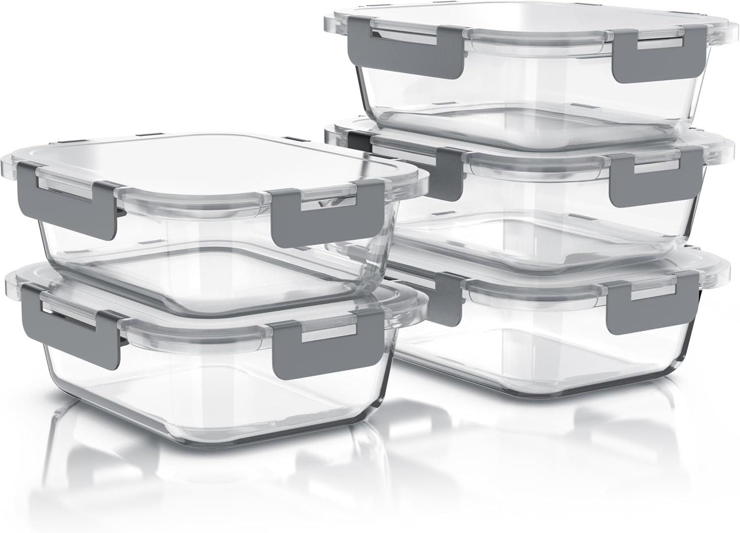 Arendo – Frischhaltedosen aus Glas für Lebensmittel mit luftdichtem Deckel – 5er-Set – 1000 ml – für Mikrowelle, Backofen, Gefrierschrank – spülmaschinenfest – Lunchboxen, Meal-Prep-Boxen-Set
