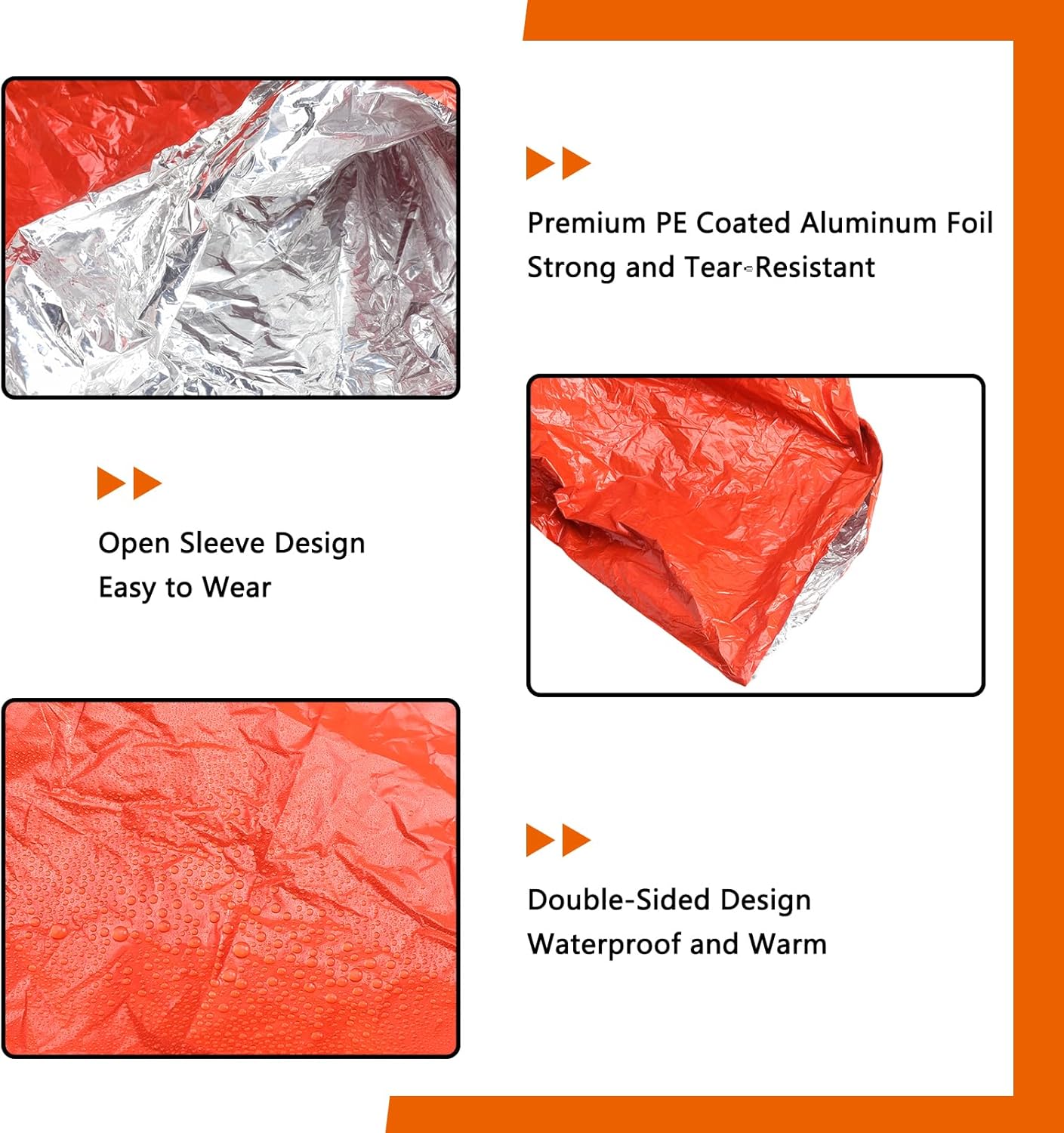4 Stück Notfallponcho, Regenponcho, Rettungsdecke, Biwaktasche, hält warm und trocken, Notfallausrüstung, geeignet für Wandern, Camping, Wandern und Notfälle (Orange/Grün) – Bild 4