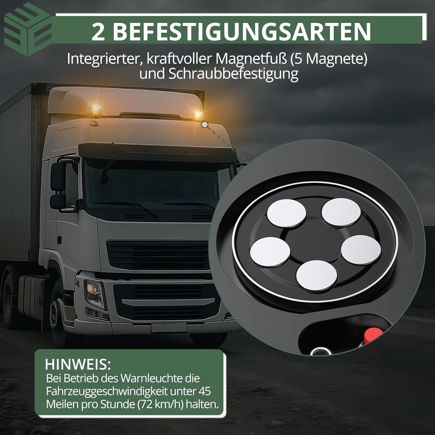 EYPINS Rotierender Akku mit Fernbedienung, 12V 24V Warnlicht Auto Gelb, 6 Blinkmuster Wiederaufladbares LED-Blitzlicht mit magnetischem Saugnapf, Warnlicht Auto für Traktor, PKW, LKW, SUV, Blendfreies Gehäuse – Bild 7