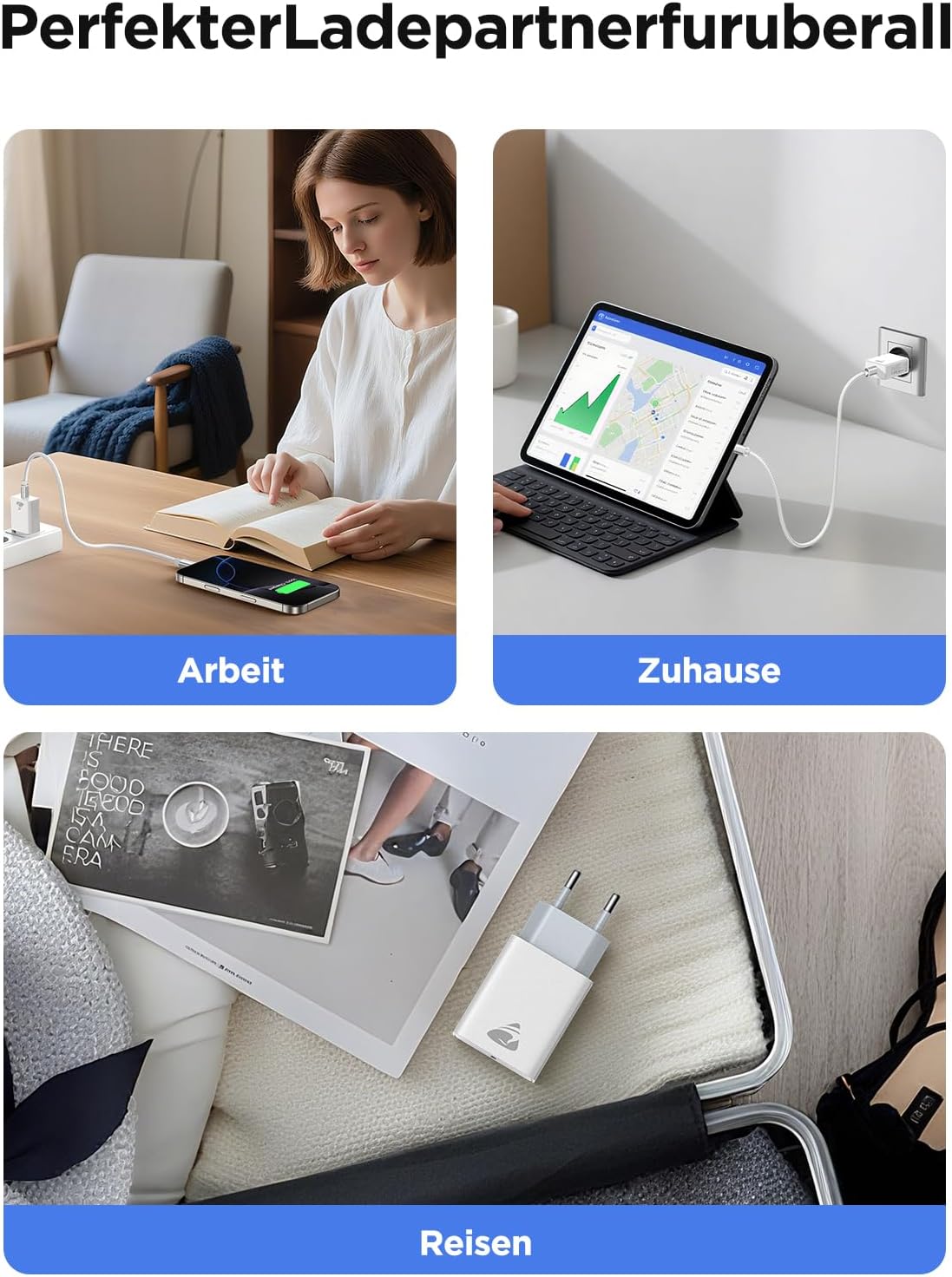 USB-C-Ladegerät, 2-Port-USB-Stecker, 20-W-Schnellladegerät mit USB-C und USB-A, PD 3.0-Netzteil, USB-Netzteil, mehrere USB-Ladegeräte für iPhone 17 Pro Max 16 15 14 13, iPad, Samsung, Mobiltelefone – Bild 8