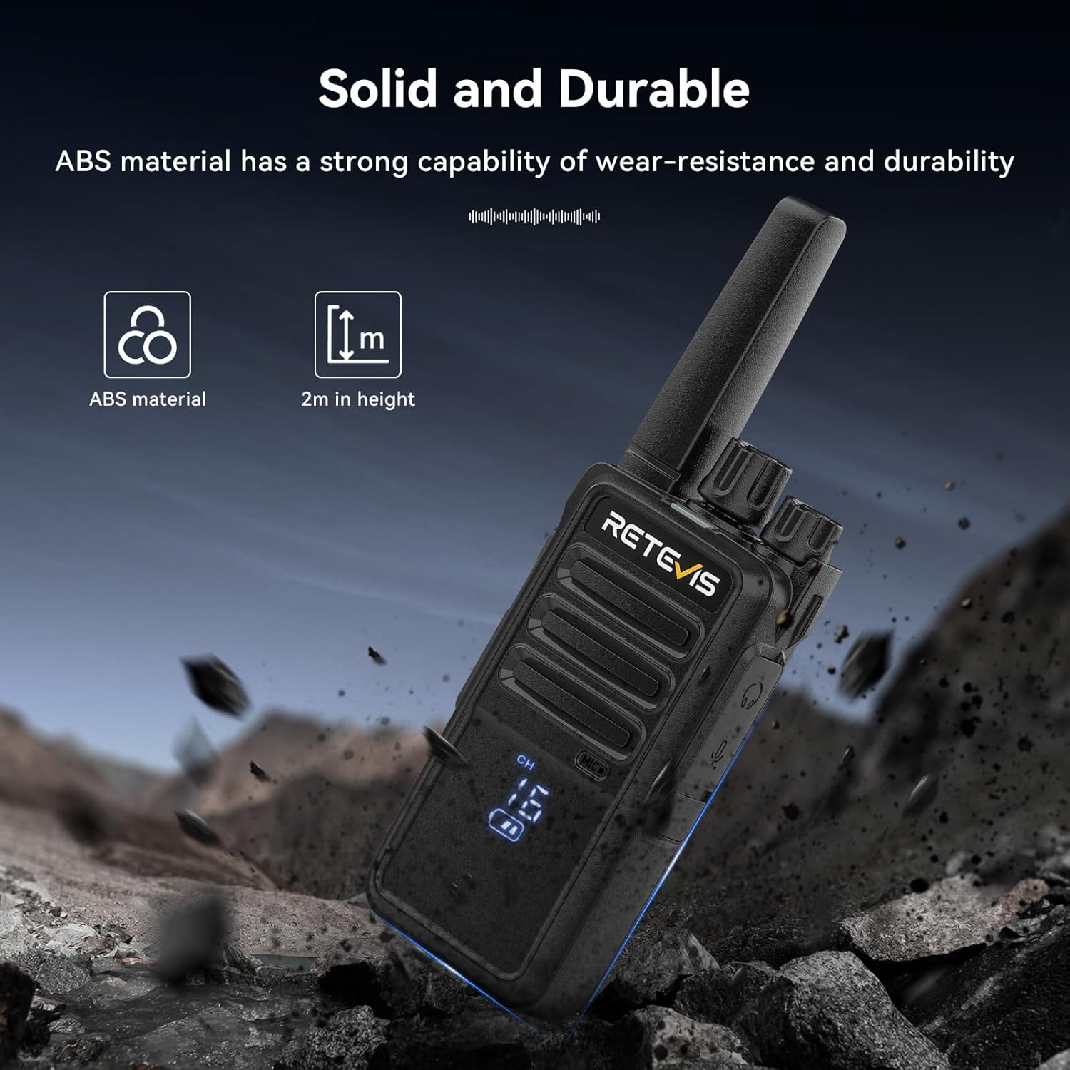 Retevis RT668H Walkie Talkie, Radio mit verstecktem Display, wiederaufladbar Typ C 1200 mAh, VOX, Geräuschunterdrückung, robust, Walki Talki für Familienfahrten, Geschenk (schwarz, 2 Stück) – Bild 3