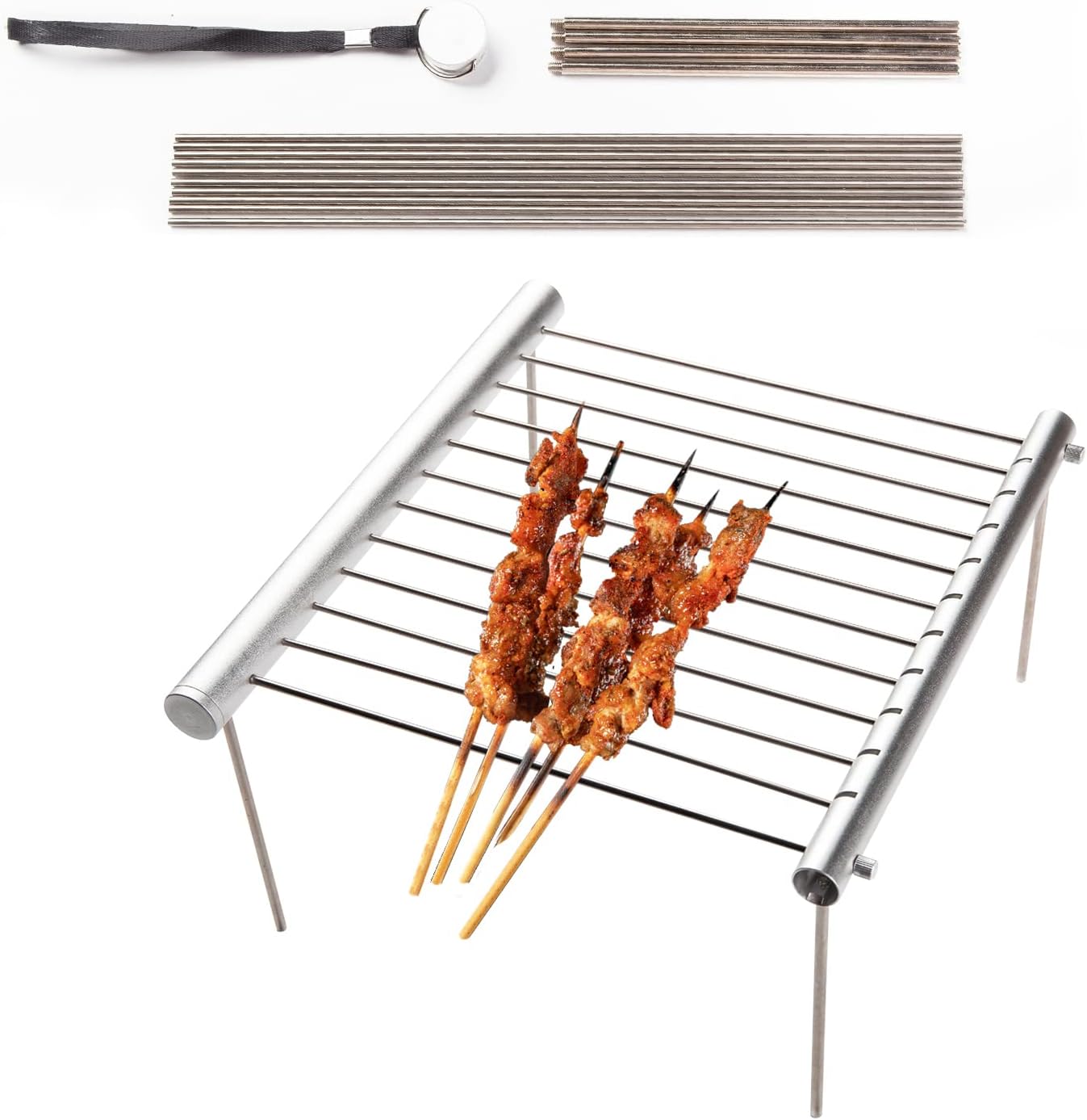 LOSMANN Tragbarer Campinggrill, Holzkohlegrill, abnehmbarer Minigrill aus verchromtem Edelstahl für Picknicks, Camping, BBQ, Trekking, Reisen, Hinterhöfe, Outdoor, einfacher Auf- und Abbau – Bild 2