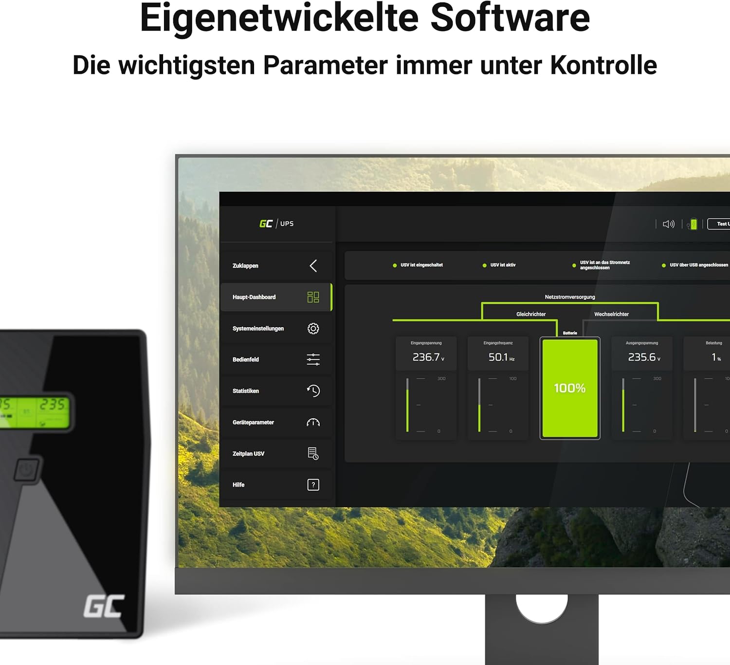 Green Cell UPS-Variante | Unterbrechungsfreie Stromversorgung mit modifizierter Sinuswelle, Überspannungsschutz, USB/RJ11 und 2 Schuko-Ausgängen – Bild 3