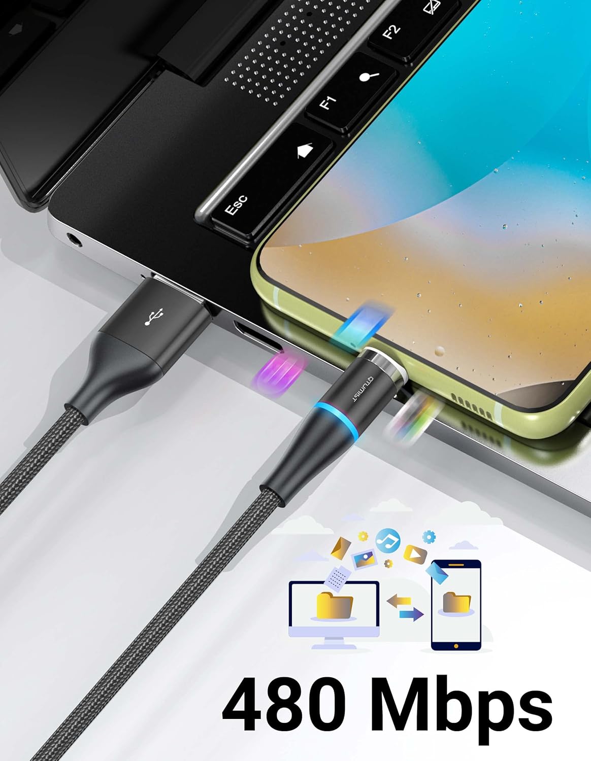 Magnetisches USB-C-Ladekabel (2 Stück, 2 m), Nylon-USB-Typ-C-Kabel, Schnelllade-Schnellladekabel, magnetisches Datenkabel mit magnetischem Adapter, Stecker für Samsung S20 S10 Note10, Huawei, Honor, Xiaomi – Bild 3
