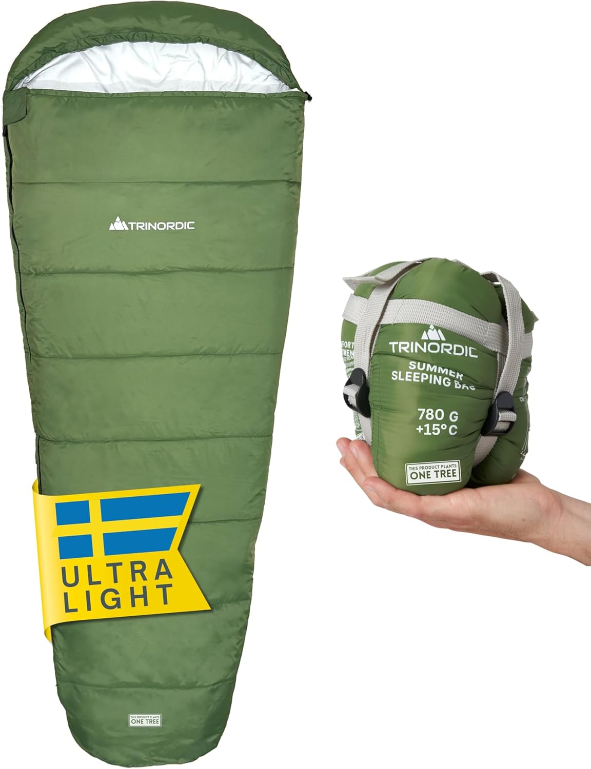 Trinordic Ultraleichter Sommerschlafsack – Mumienschlafsack für Erwachsene, kompakt und leicht, ideal für Camping, Wandern, Trekking und Radfahren