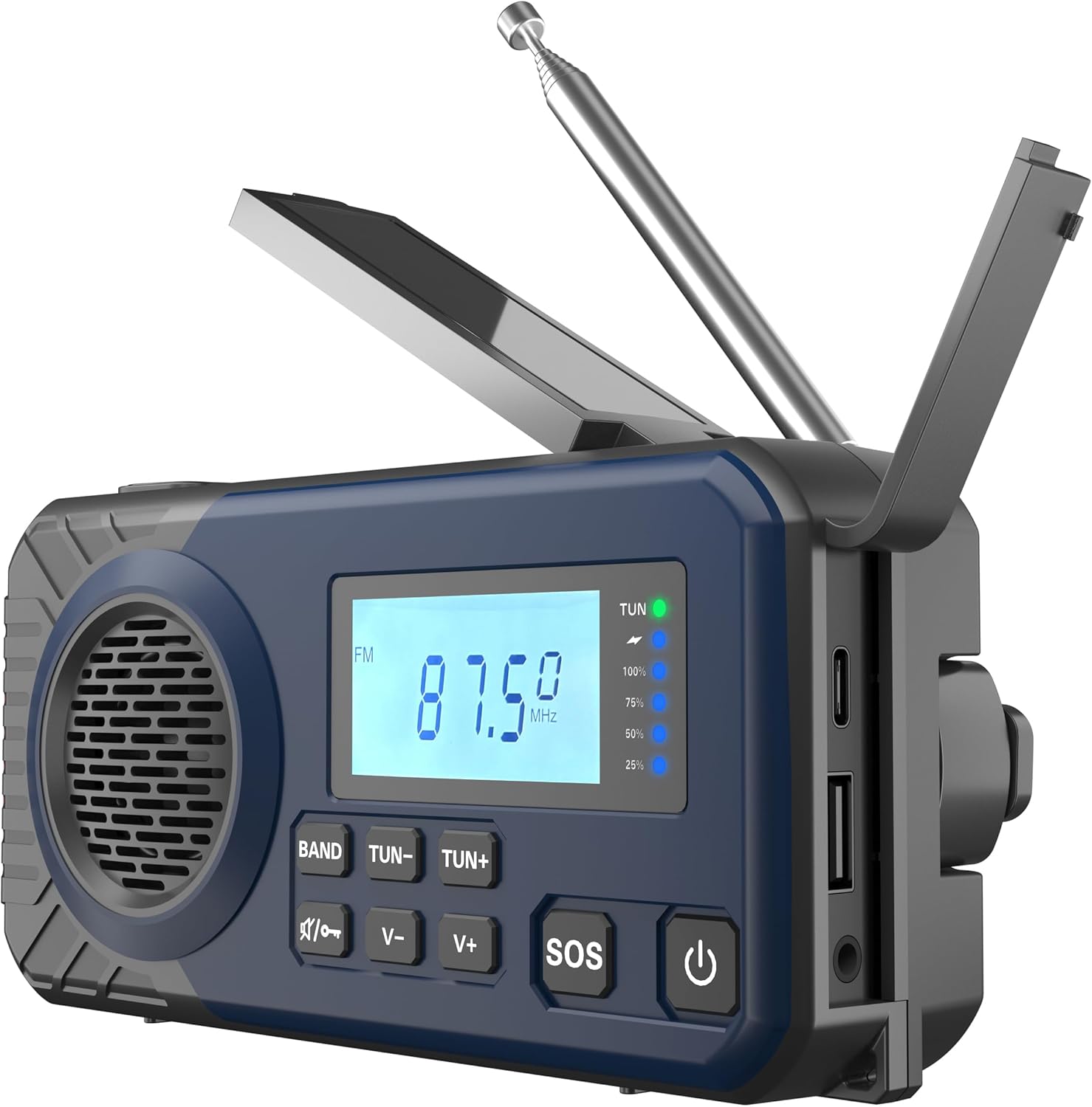 Acta Berg Kurbelradio Notfallradio mit 5000-mAh-Akku (Mitternachtsblau) | AM/FM/SW USB-batteriebetriebene Notfallausrüstung für Stromausfälle, integrierte Taschenlampe, Handy-Ladegerät