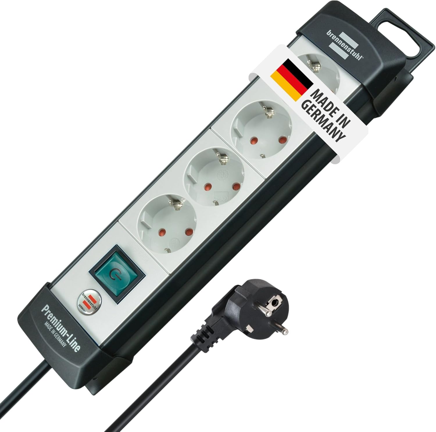 Brennenstuhl Premium-Line, Steckdosenleiste 4-fach (Steckerleiste mit Schalter und 5m Kabel - 45° Anordnung der Steckdosen, Made in Germany) schwarz/grau