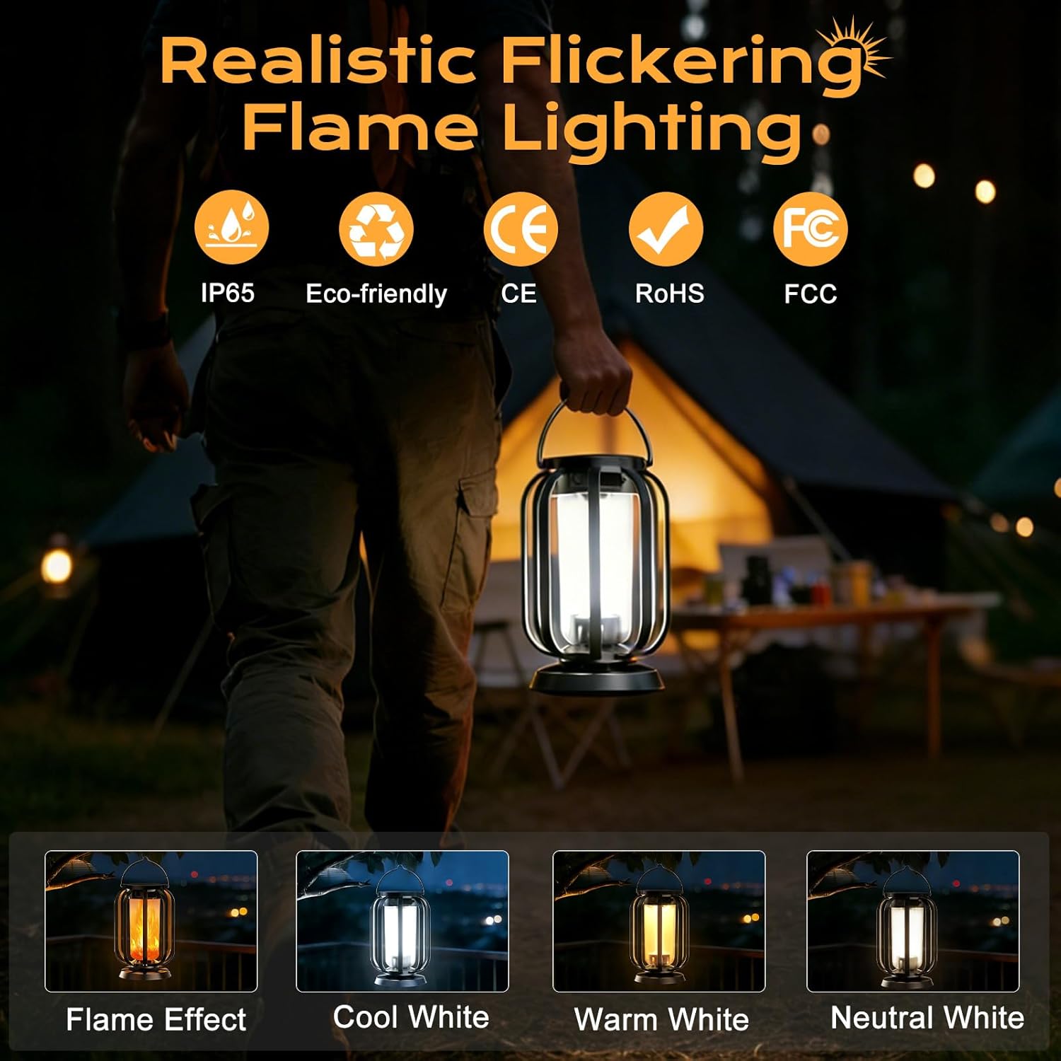 Solar-Flammenlaterne zum Aufhängen im Freien, 2 Stück Solarleuchten IP65 wasserdicht mit 3 Farbtemperaturen, Balkon-Gartenlaterne, Halloween-Dekoration, Außenleuchten für Terrasse, Rasen, Hof, Camping – Bild 2