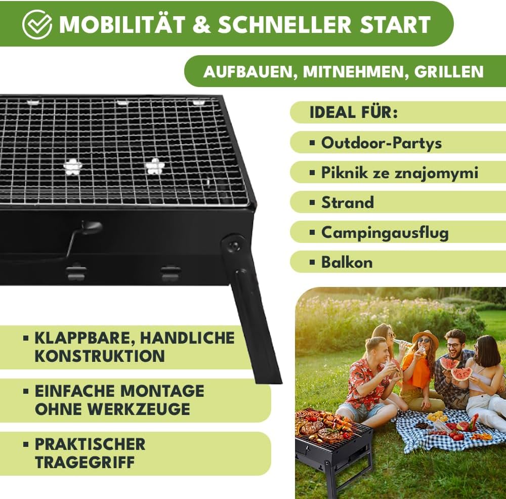 KRUMAD Campinggrill, faltbar, tragbar, Holzkohlegrill, 38,5 x 27 cm, Tischgrill für Camping, Küche & Outdoor, Mini-Holzkohlegrill, faltbar mit Grillrost, ideal für Grillen, Reisen, Picknick, Balkon – Bild 3