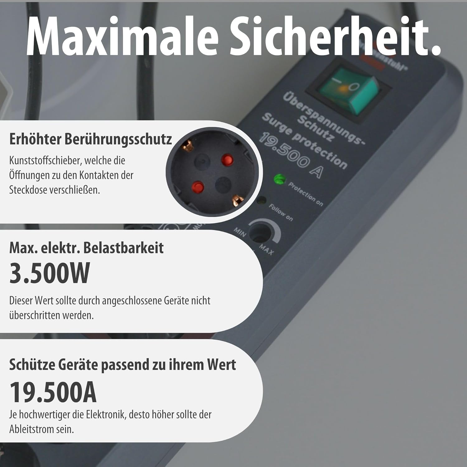 Brennenstuhl Secure-Tec Steckdosenleiste mit Überspannungsschutz und Master/Slave-Funktion (3 m Kabel und Schalter) Farbe: Anthrazit, Grau, 1159490966 | Hauptfolgefunktion, Mehrfachsteckdose mit Schalter und 3 m Kabel, anthrazit – Bild 5