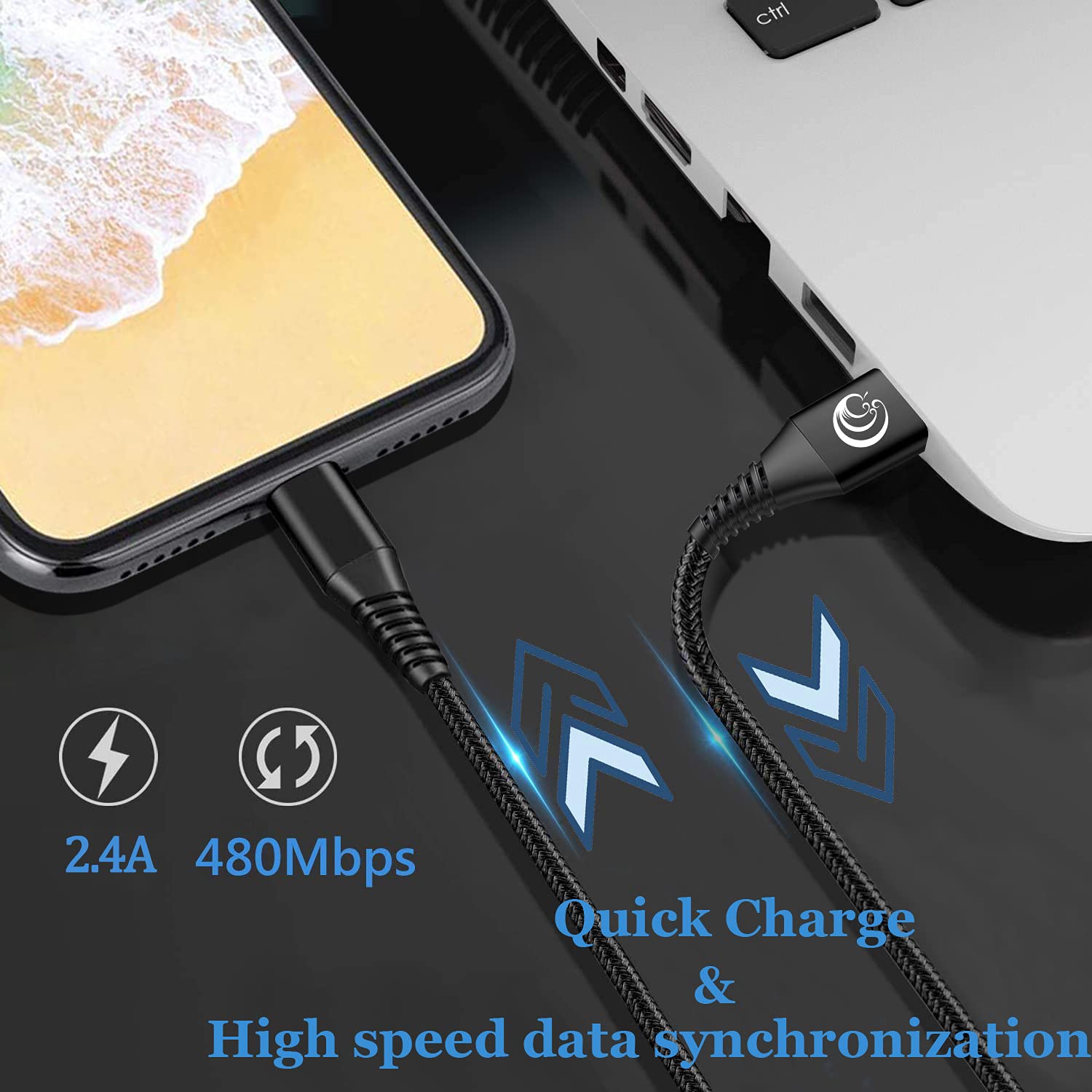 iPhone-Ladekabel, Lightning-Kabel (2er-Pack 2 m + 1 m), iPhone-Schnellladekabel, MFi-zertifiziertes iPhone-Kabel, Nylon, schnelles USB-Ladekabel für iPhone 14 Pro 13 Pro Max 12 11 XS Max XR X 8 7 6 6s Plus SE 2020 – Bild 4