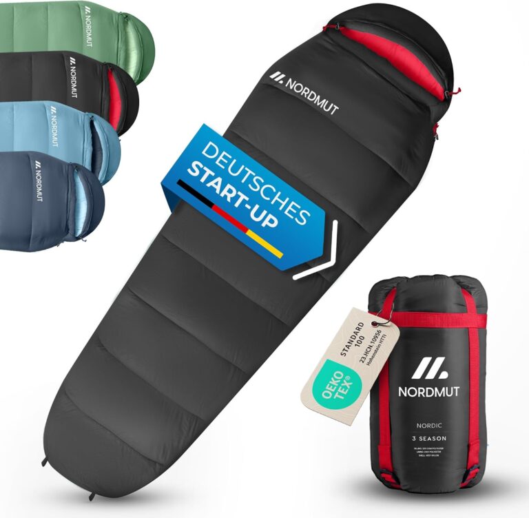 NORDMUT® Schlafsack Erwachsene – kleines Packmaß & Ultraleicht (900/1500g) – 3-Jahreszeiten (250 GSM) & Sommerschlafsack (100 GSM) – Mumienschlafsack für Camping, Outdoor & Festivals