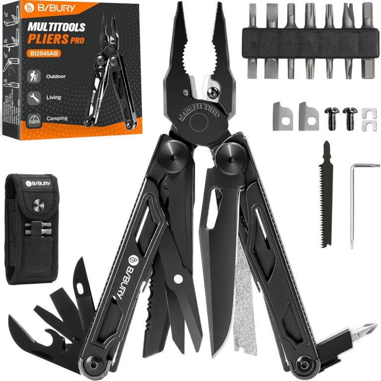 BIBURY 16-in-1-Multitool, faltbare Zange mit verbesserter Schere und Schraubendreher, mit Nylontasche, ideal für Outdoor, Wandern, Heimwerken, Reparaturen, Geschenk für Väter und Männer