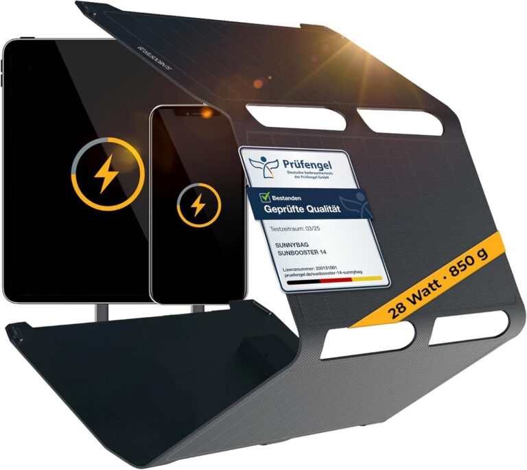 Sunnybag Sunbooster 28 Solarpanel (faltbar & effizient!) – Solarladegerät (wasserdicht & robust) – Solarpanel mit 2 x USB für Wandern, Camping & Outdoor – ideal für Handy & Powerbank (28 W Leistung)