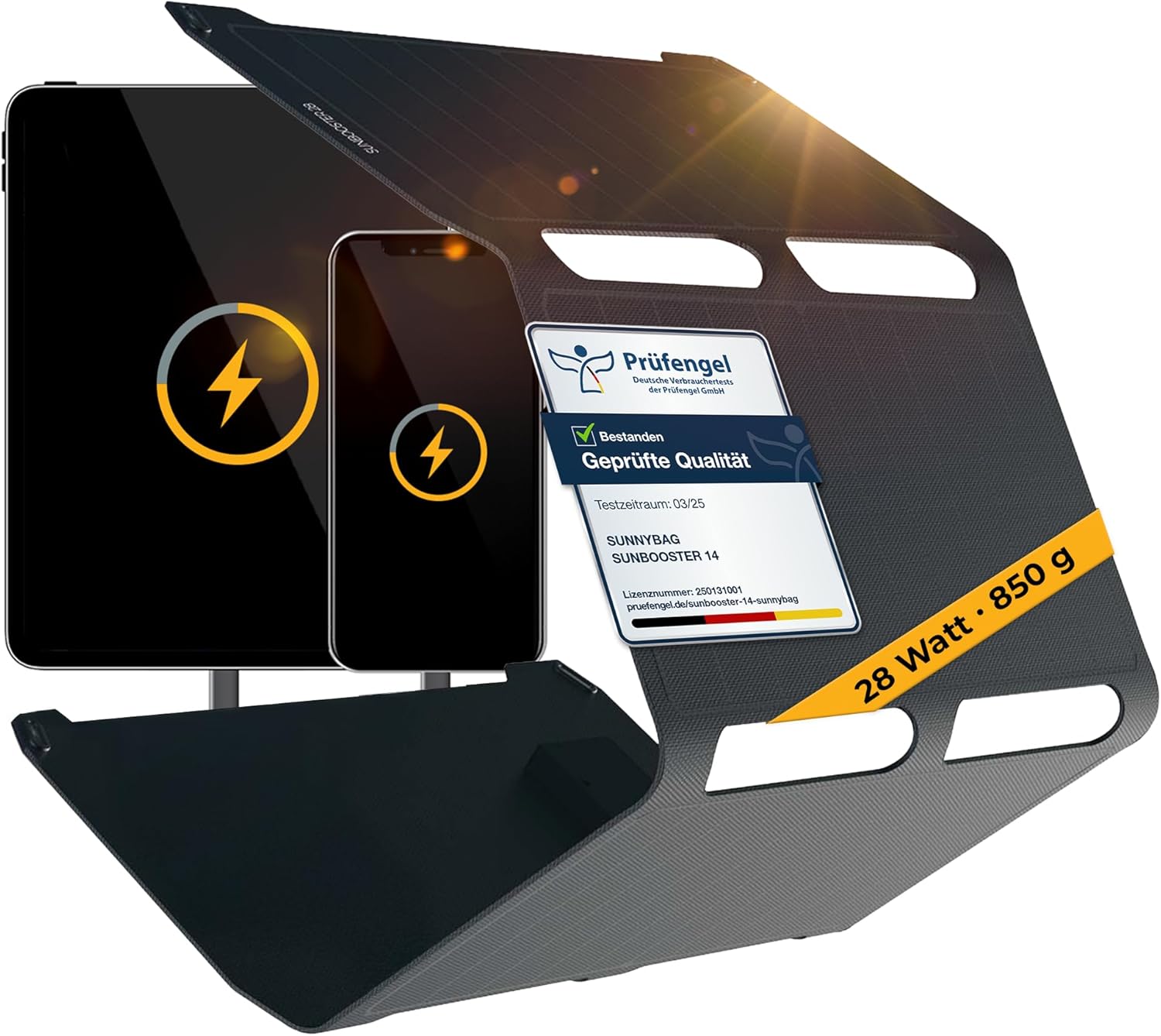 Sunnybag Sunbooster 28 Solarpanel (faltbar & effizient!) – Solarladegerät (wasserdicht & robust) – Solarpanel mit 2 x USB für Wandern, Camping & Outdoor – ideal für Handy & Powerbank (28 W Leistung)