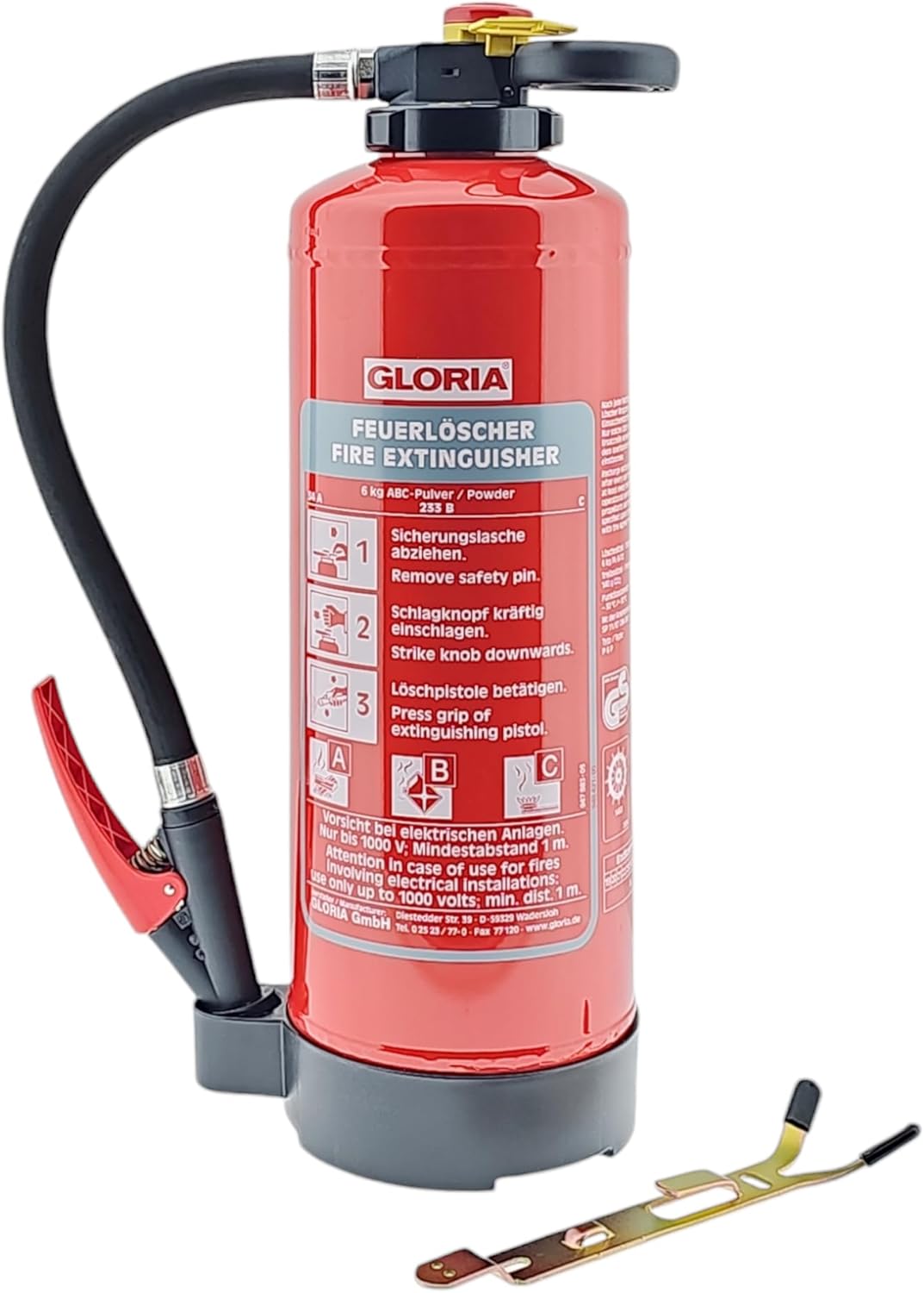 Gloria P6PRO – 6 kg Ladepulver-Feuerlöscher (ABC) mit Wandhalterung – inklusive Wartungszertifikat und aktueller Prüfplakette – Bild 4