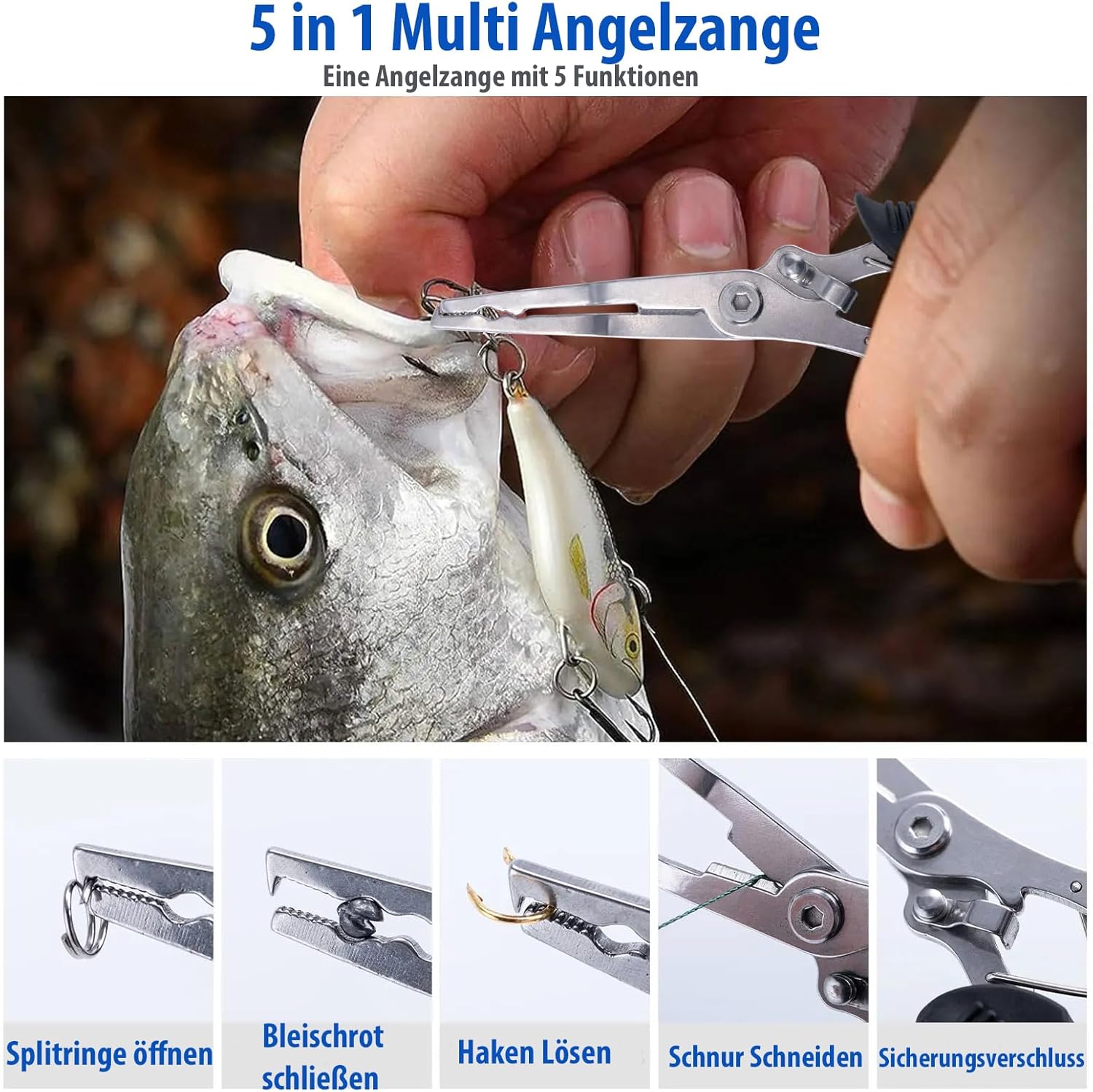 Komplettes Angelset für Anfänger und Profis, multifunktionale Angelbox mit Filetmesser, Maßband, Hakenentferner, Fischgreifer, Schere, Multizange und Schneidebrett, perfektes Angelset und Angelkoffer-Zubehör – Bild 6