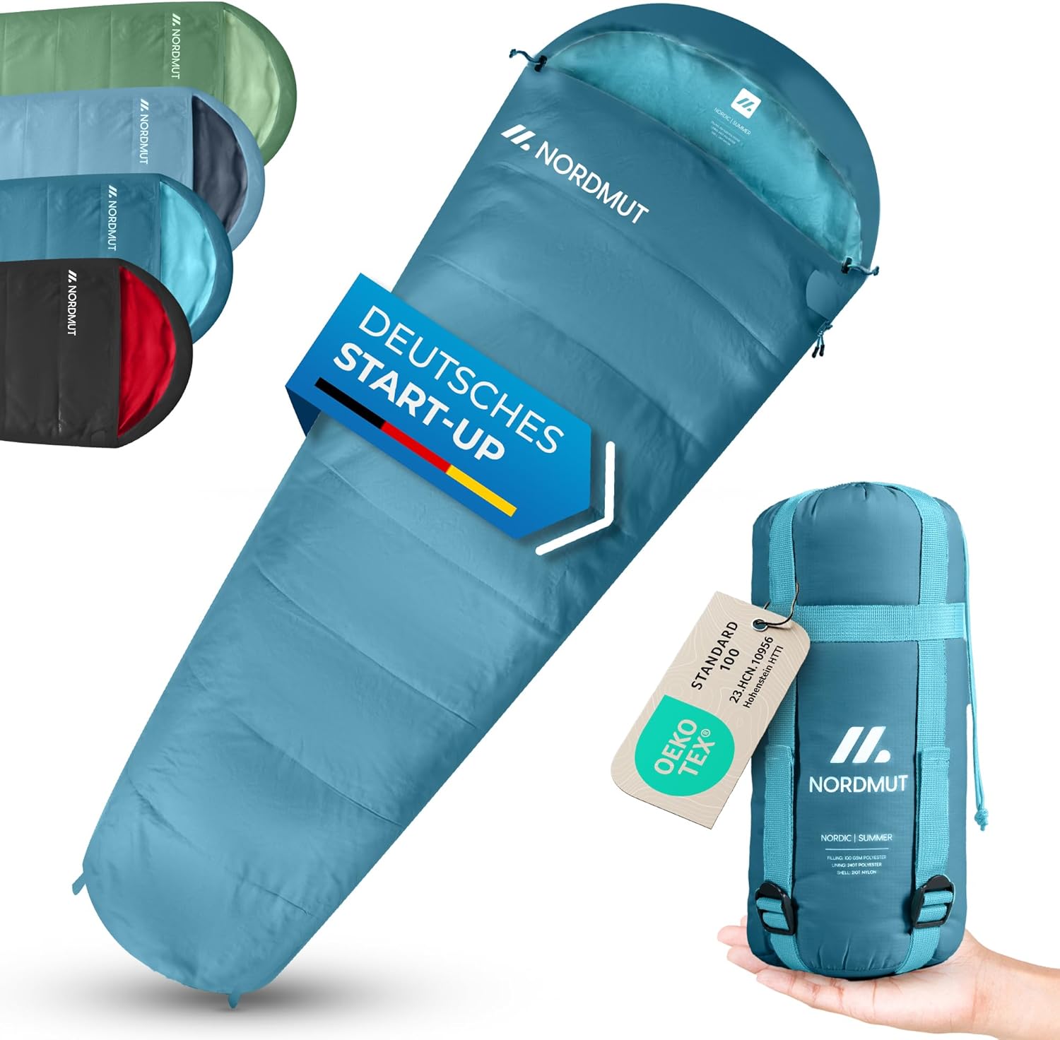 NORDMUT® Schlafsack Erwachsene – kleines Packmaß & Ultraleicht (900/1500g) – 3-Jahreszeiten (250 GSM) & Sommerschlafsack (100 GSM) – Mumienschlafsack für Camping, Outdoor & Festivals