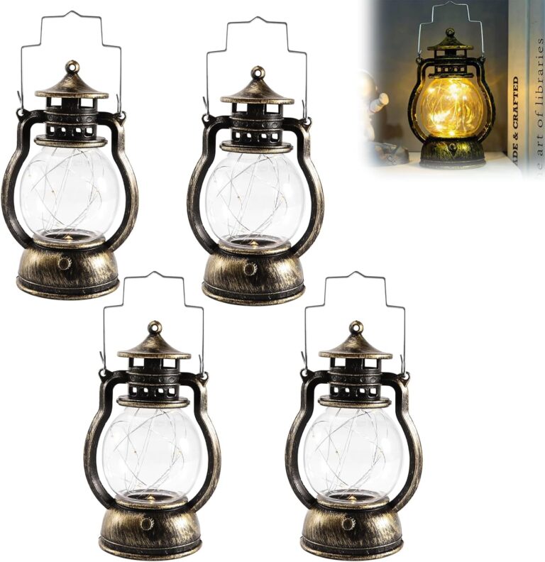 4 Stück Mini-LED-Laternen – LED-Vintage-Kerzenlaternen zum Aufhängen für festliche Dekoration, Bronze-Gold-Laterne, Mini-Laterne für Party-Dekoration, Ramadan-Dekoration, Weihnachten, Geburtstag und