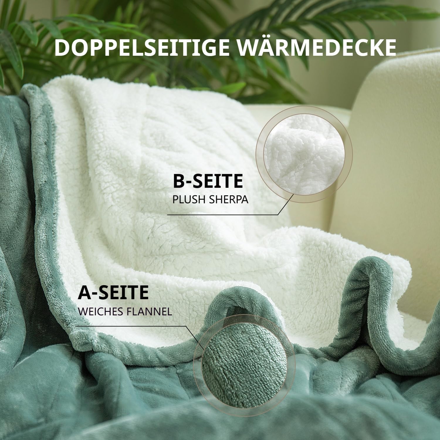 GOTCOZY Heizdecke 130 x 180 cm – weiche, seidige Plüsch-Heizdecke, Heizdecke, 9 Heizstufen und 10 Stunden Auto-Off-Timer, Überhitzungsschutz, Kuscheldecke für Bett und Büro, waschbar (grün) – Bild 5